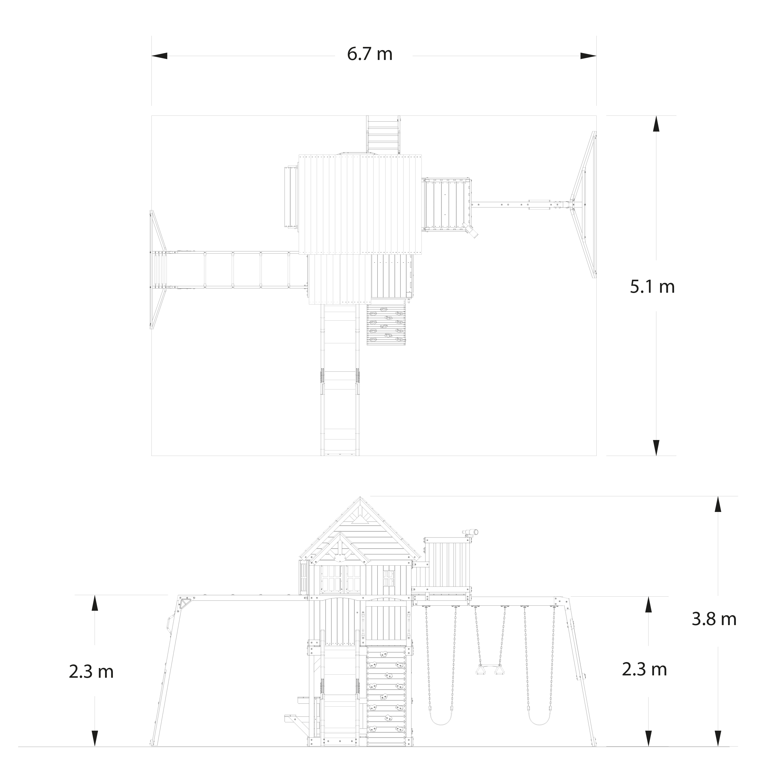 Skyfort II Spielturm mit Schaukel, Rutsche, Klettergerüst un