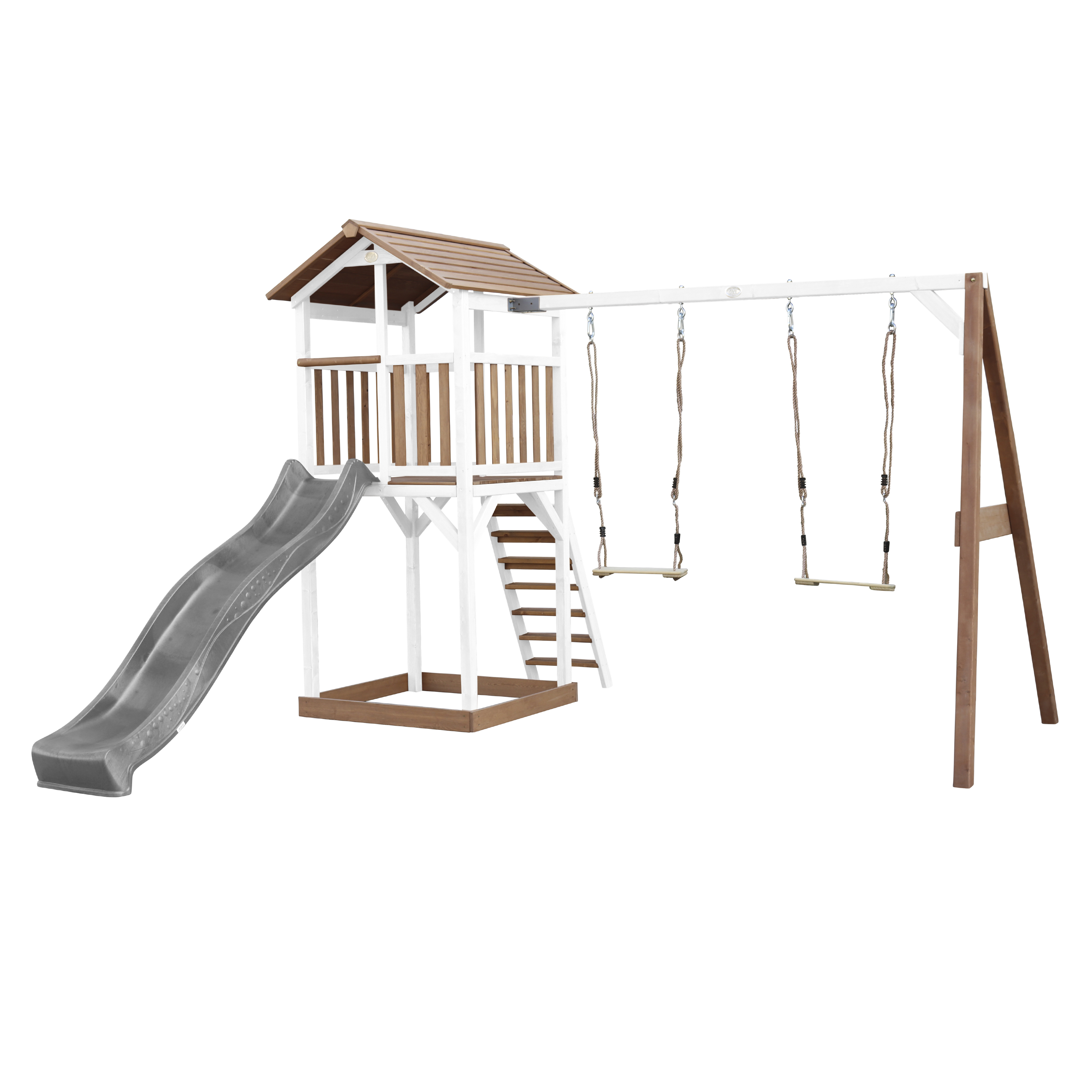 Beach Tower with Double Swing Brown/White - Grey Slide
