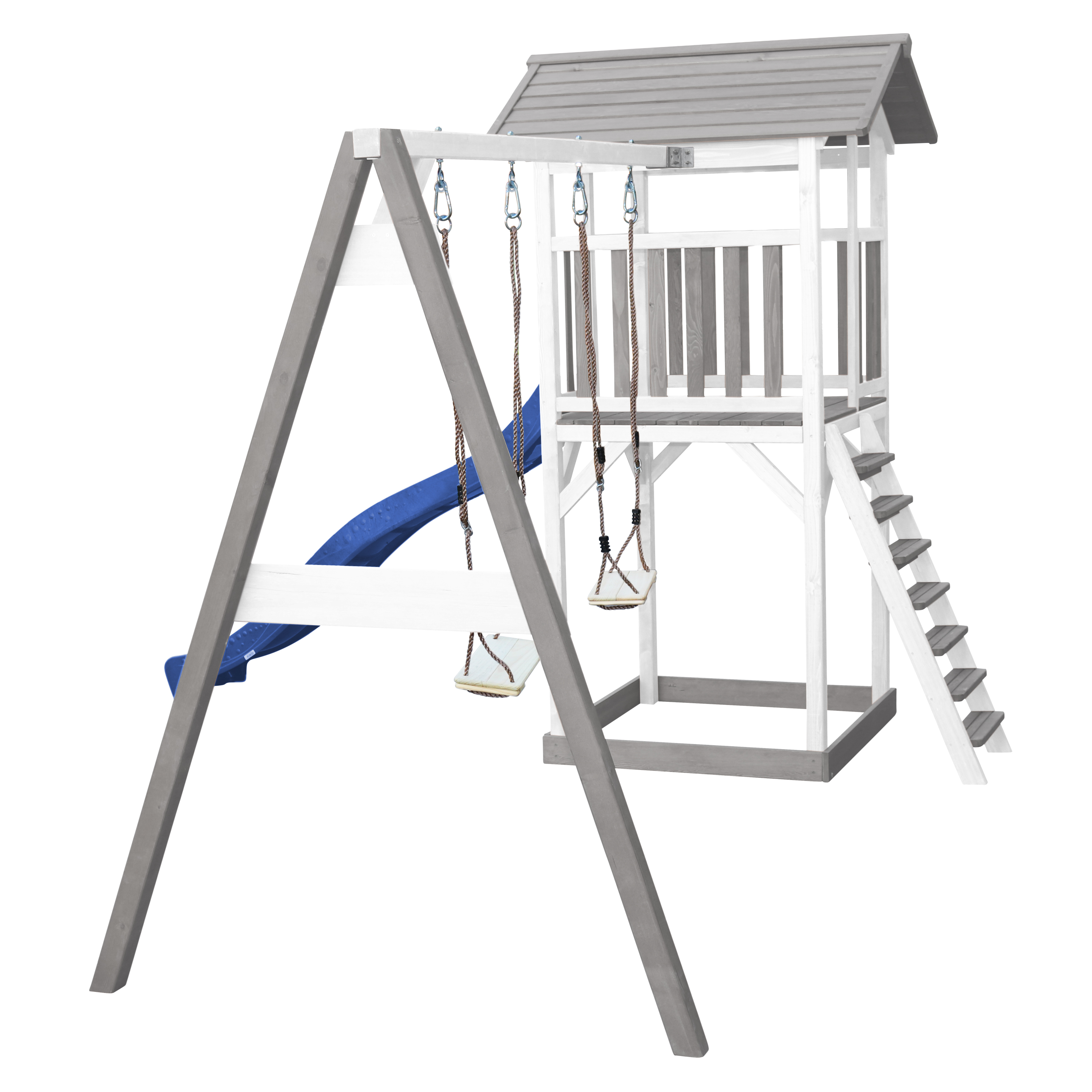 Beach Tower with Double Swing Grey/white - Blue Slide