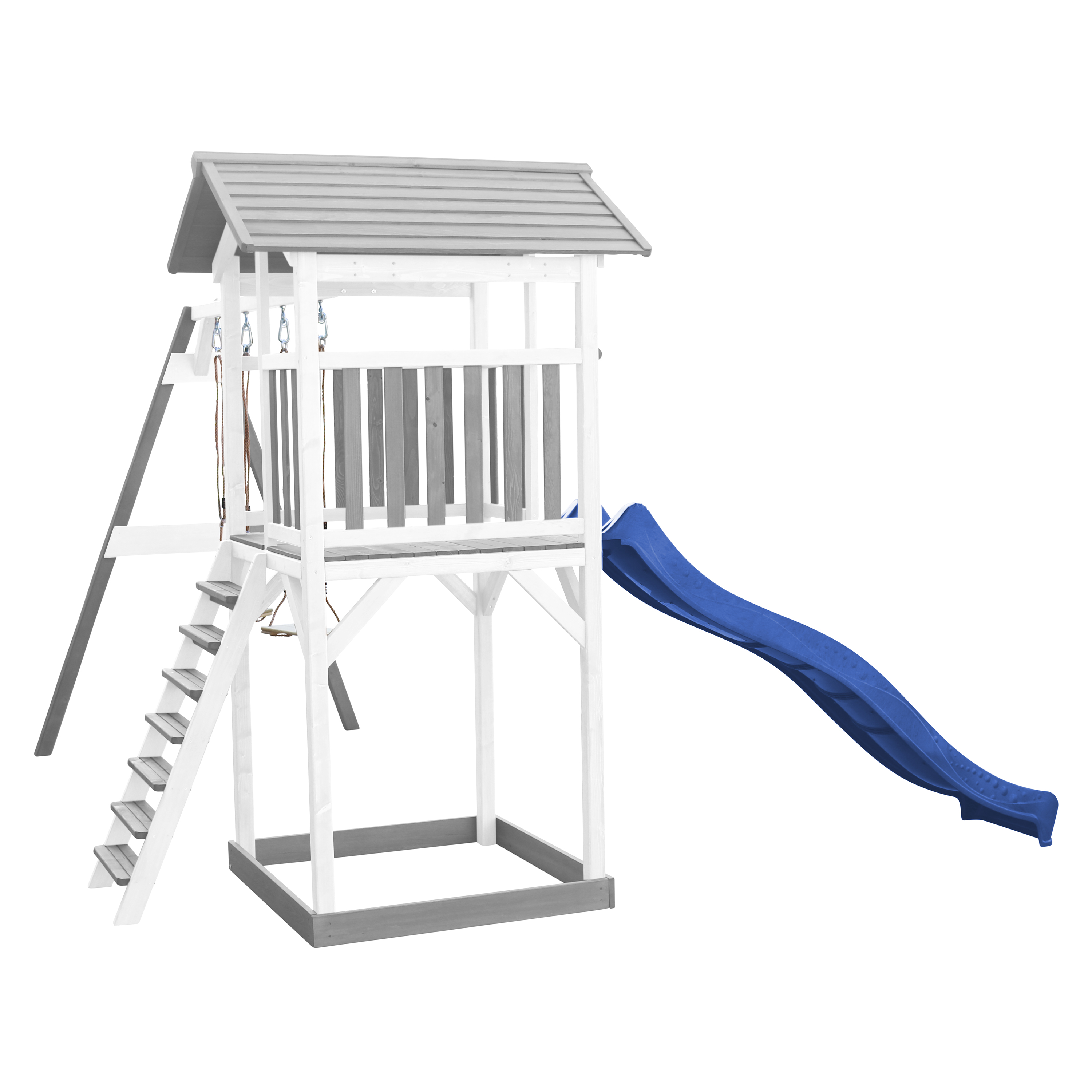 Beach Tower with Double Swing Grey/white - Blue Slide