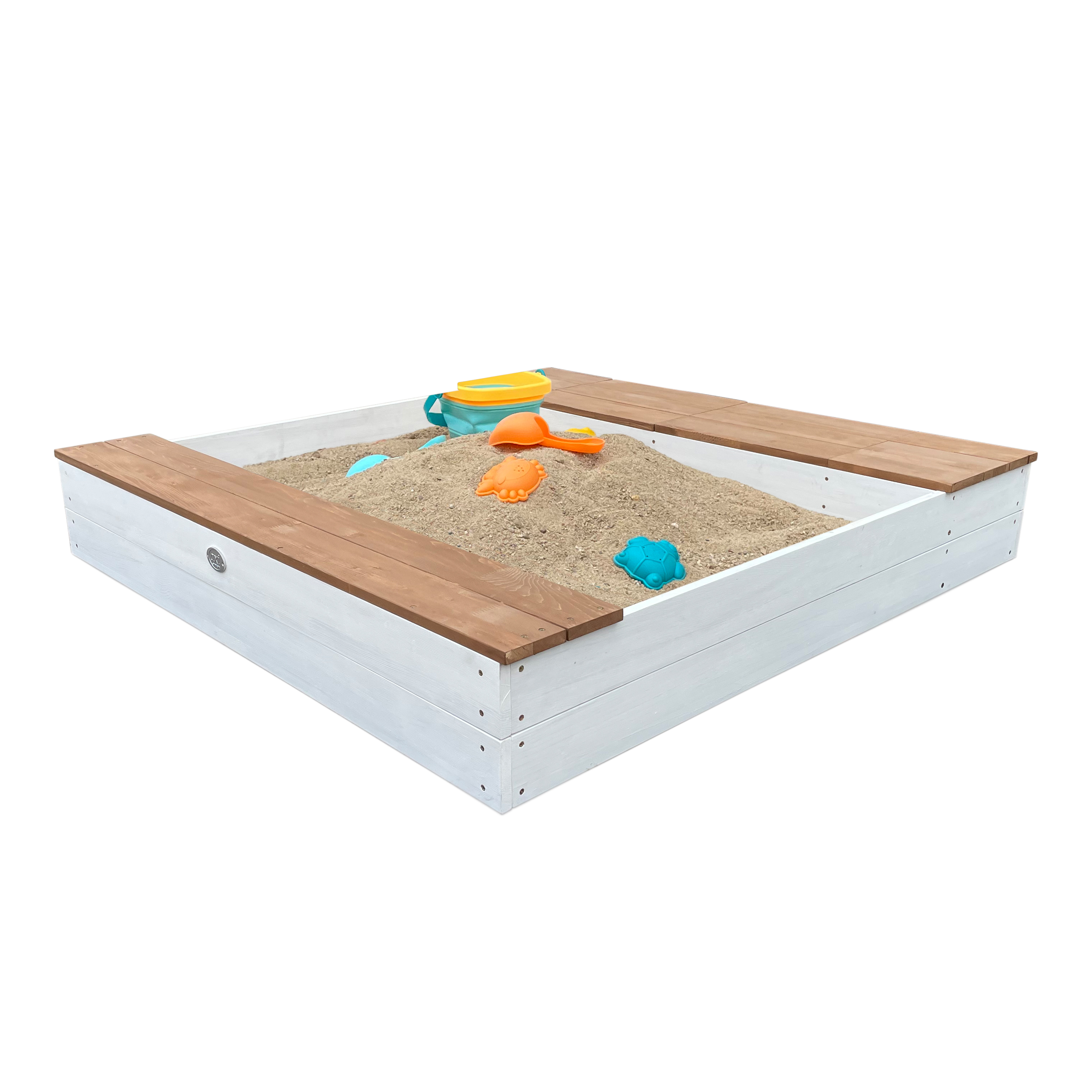 Evy Sandbox with Bins and Storage White/Brown