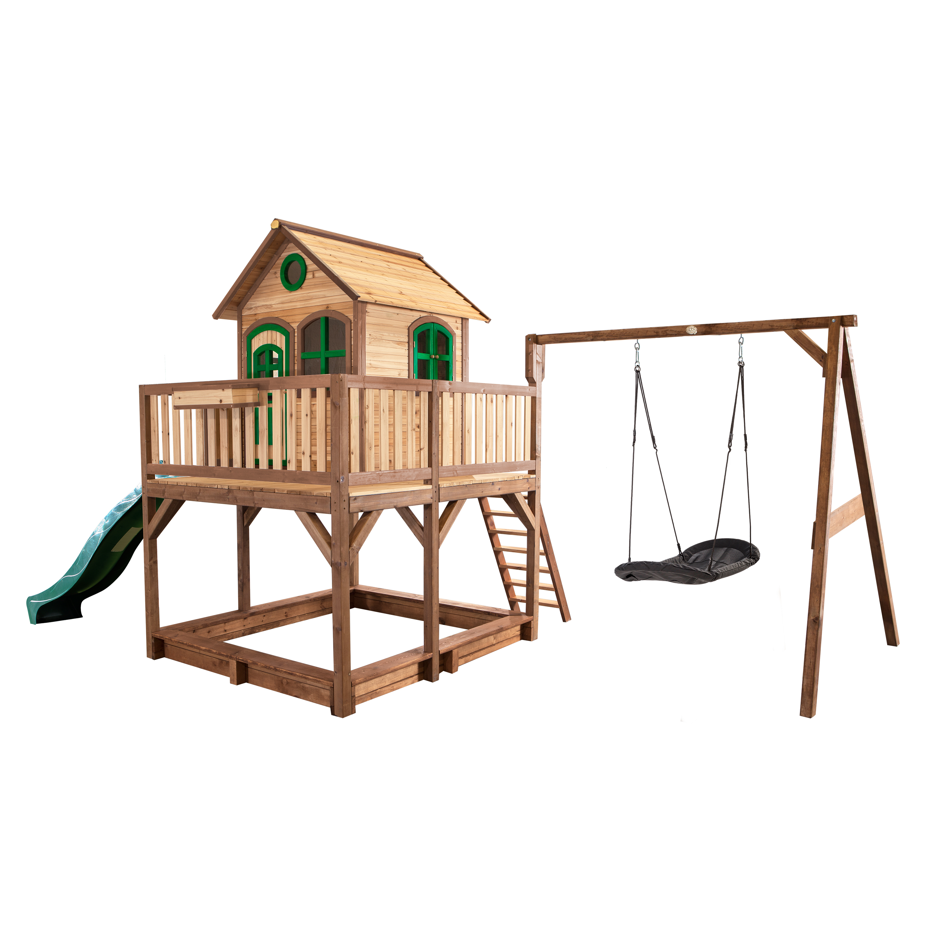 Liam Playhouse with Roxy Nest Swing Brown/Green - Green Slid