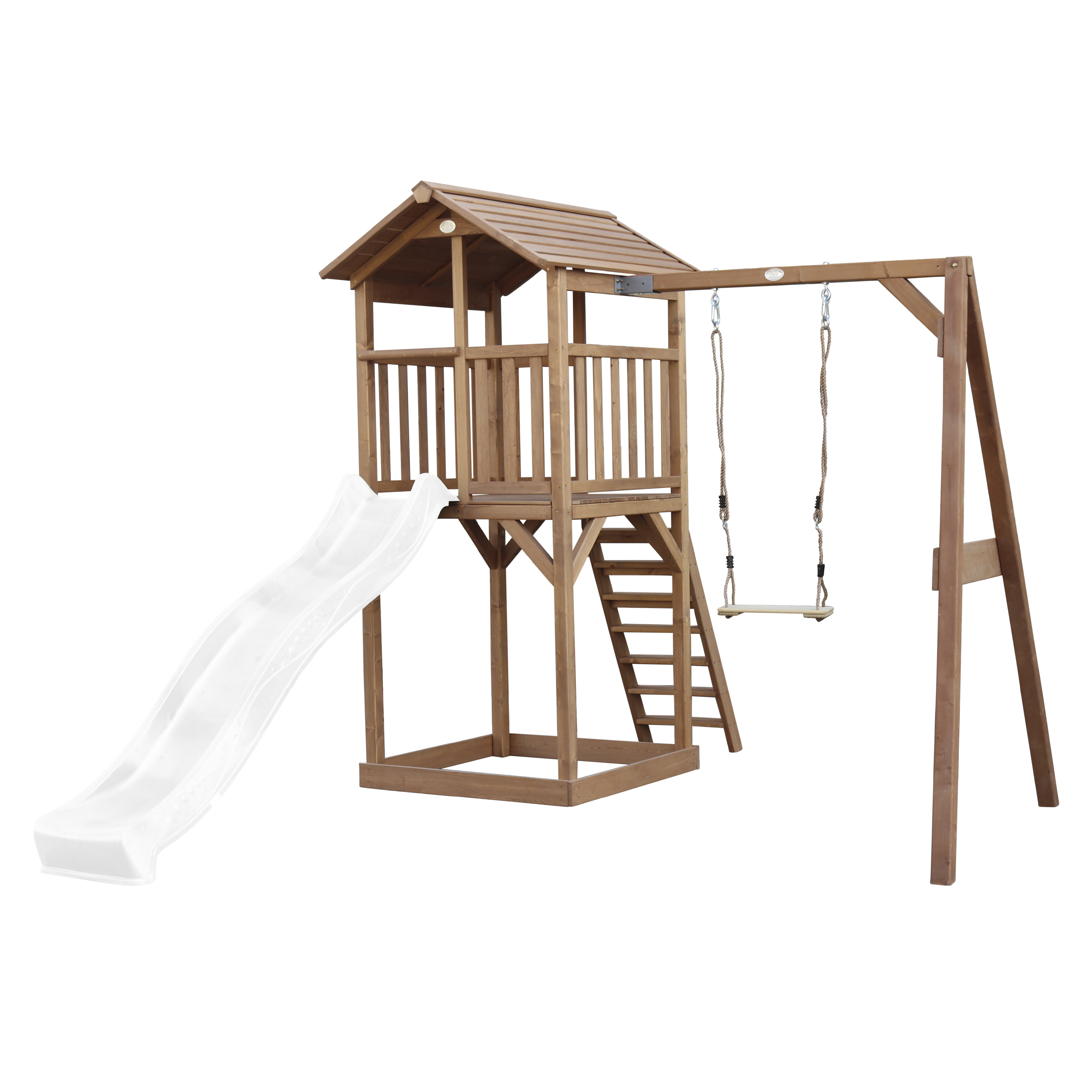Beach Tower Speeltoren met Enkele Schommel Bruin - Witte Gli