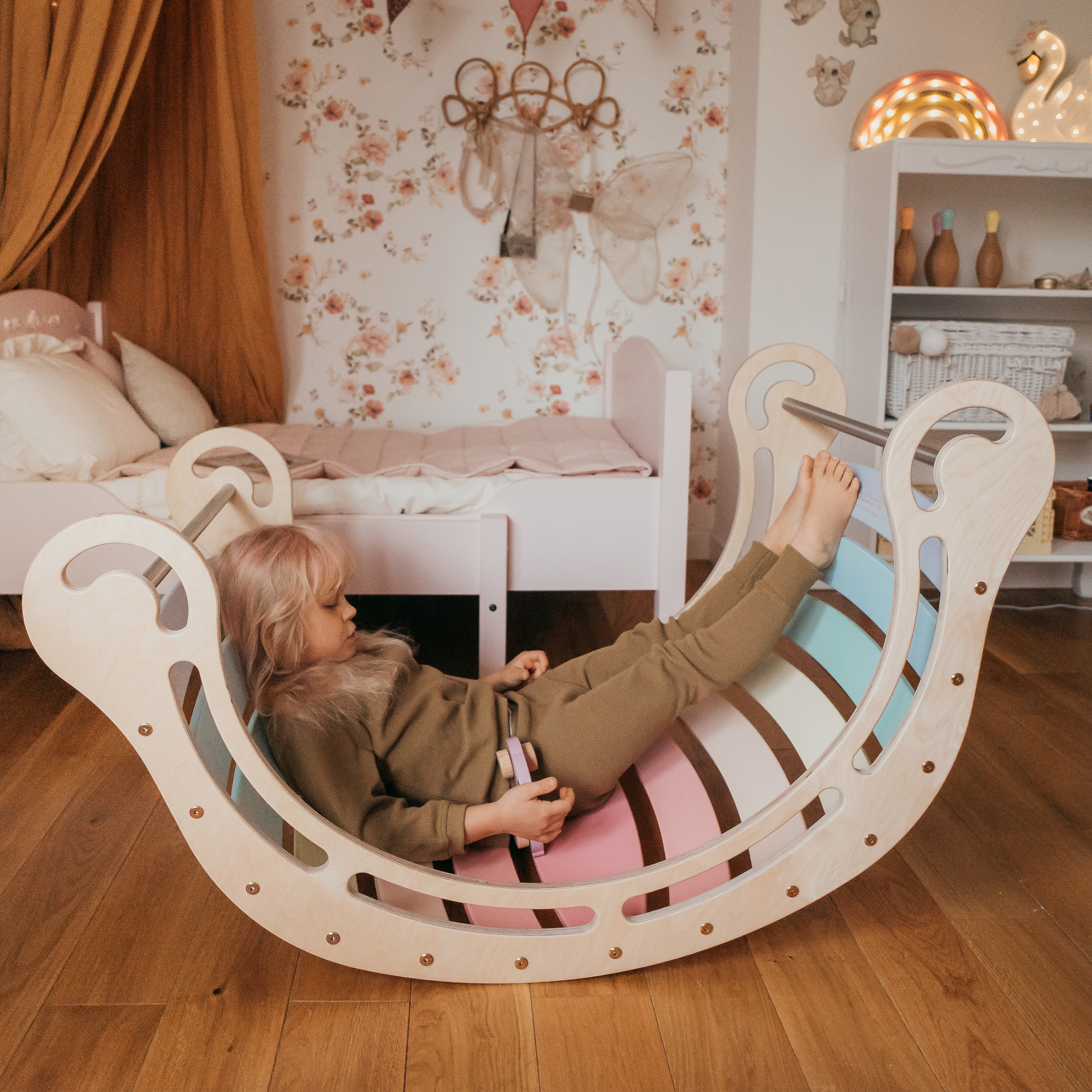 Houten XXL Rocker met Klimwand Pastel