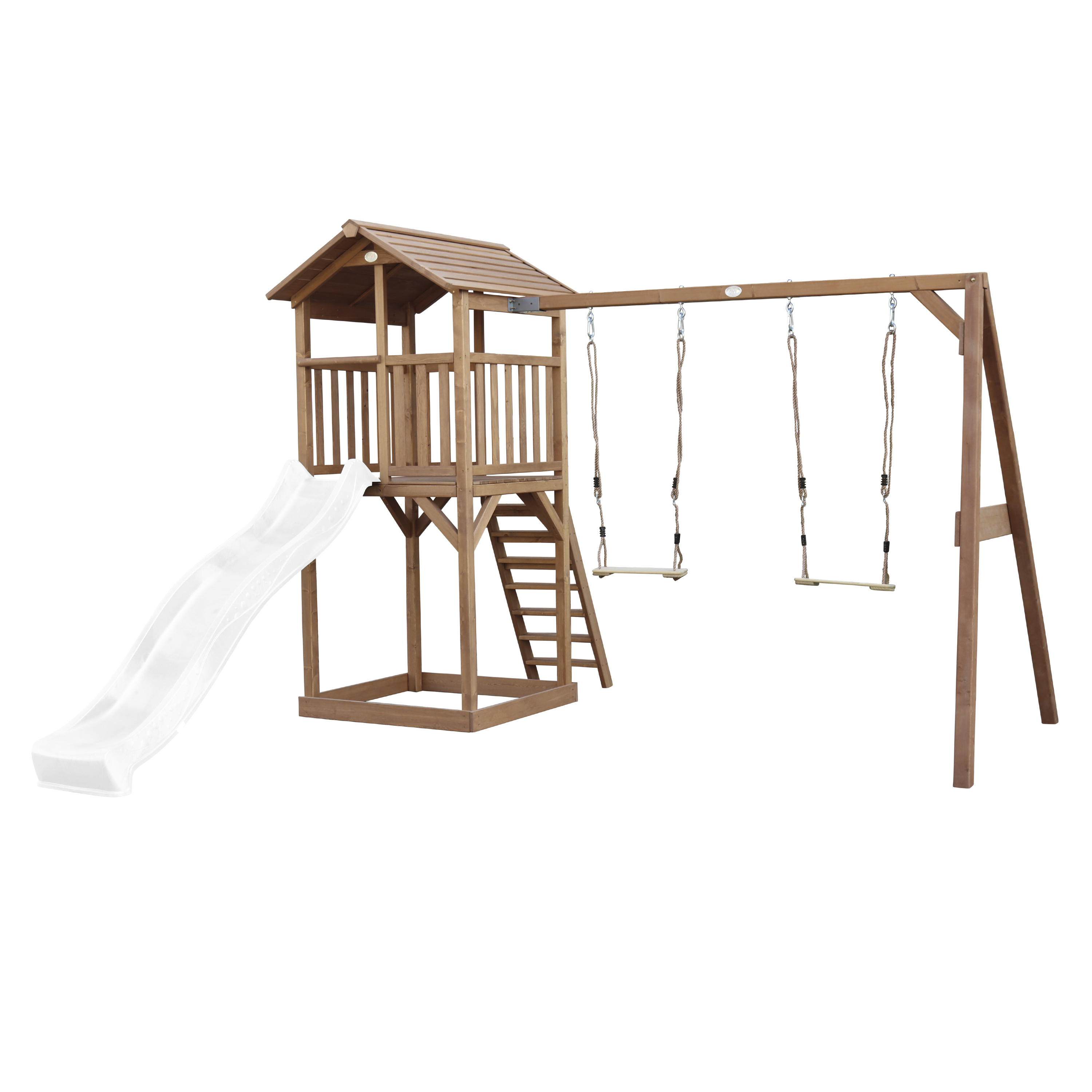 Beach Tower with Double Swing Brown - White Slide