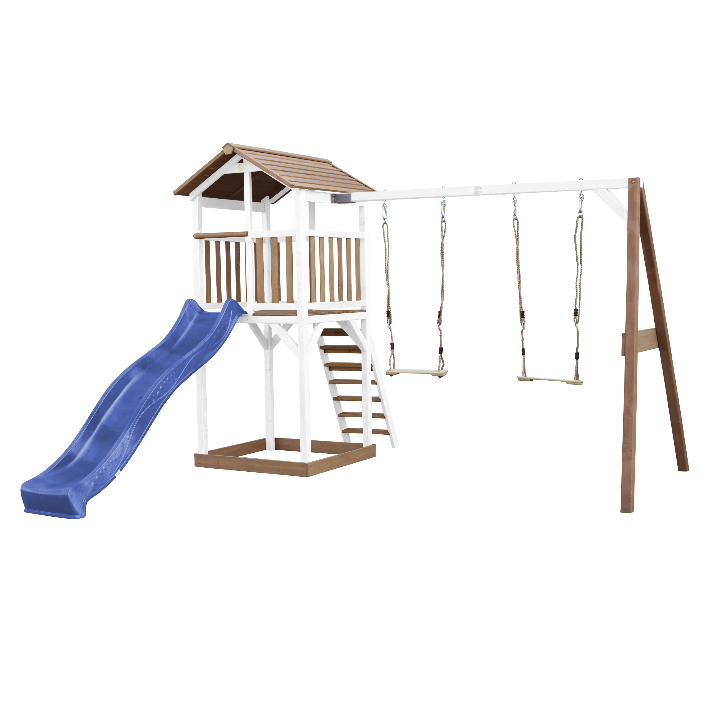 Beach Tower Speeltoren met Dubbele Schommel Bruin/wit - Blau