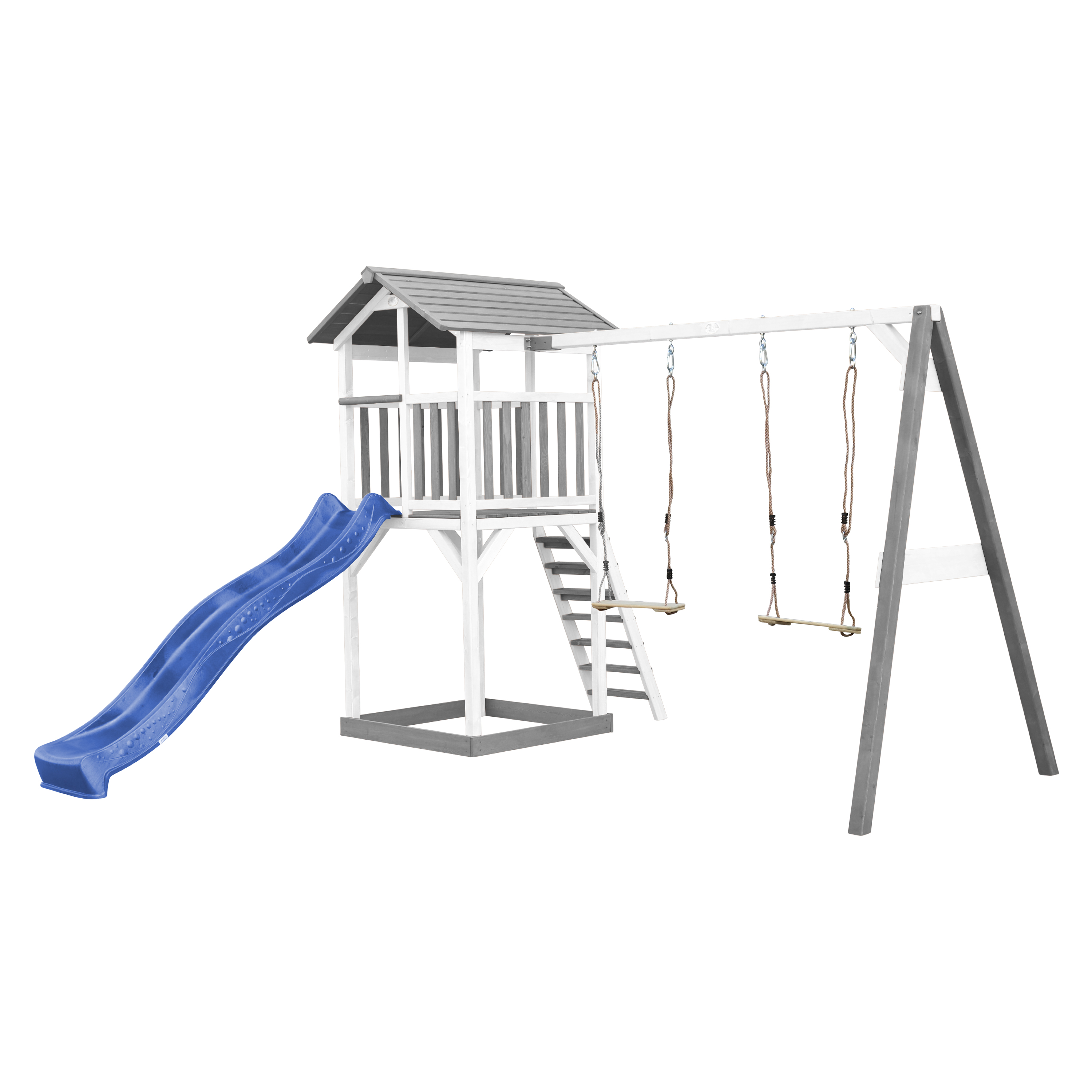 Beach Tower with Double Swing Grey/white - Blue Slide