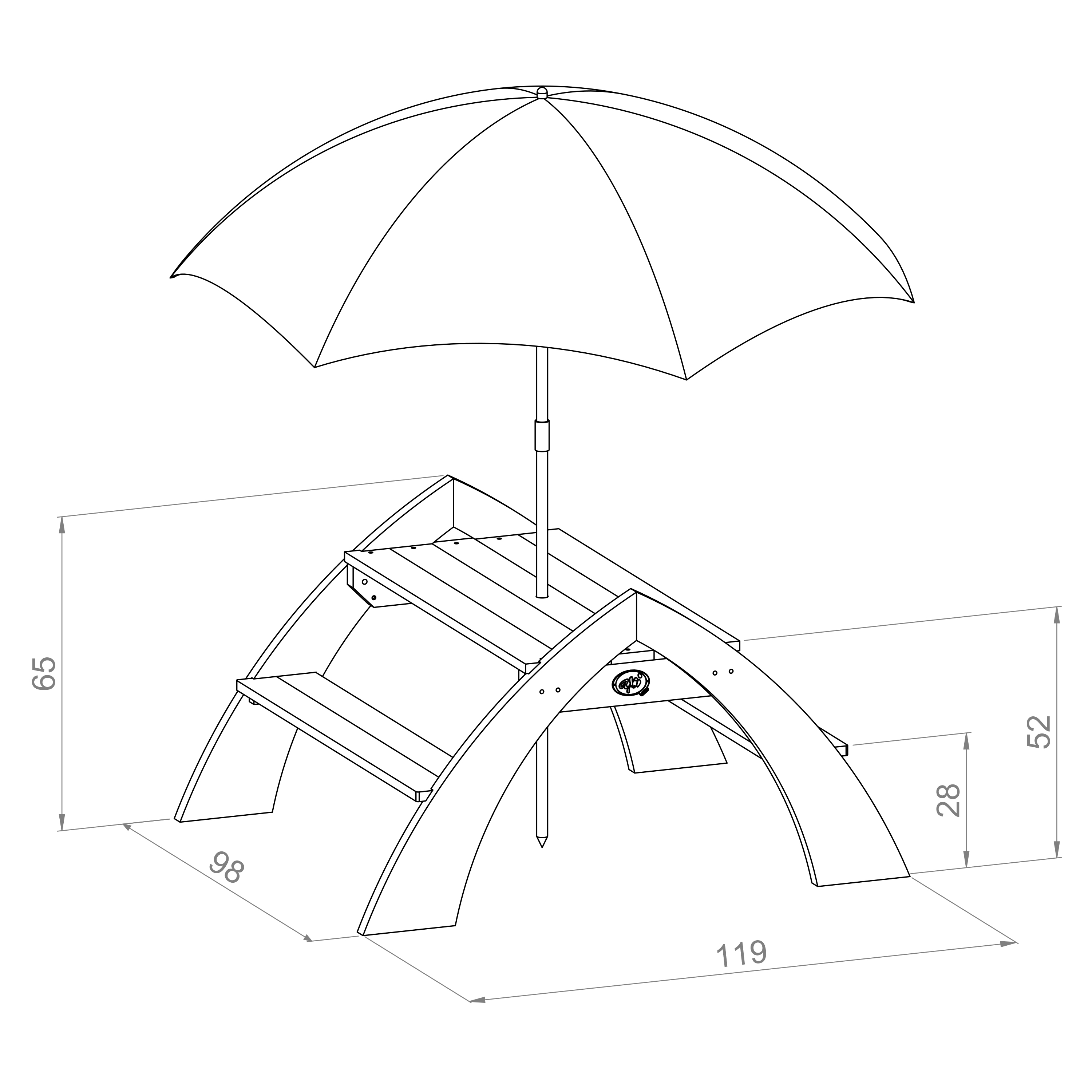 Kylo Picknicktafel Grijs/wit - Parasol Blauw