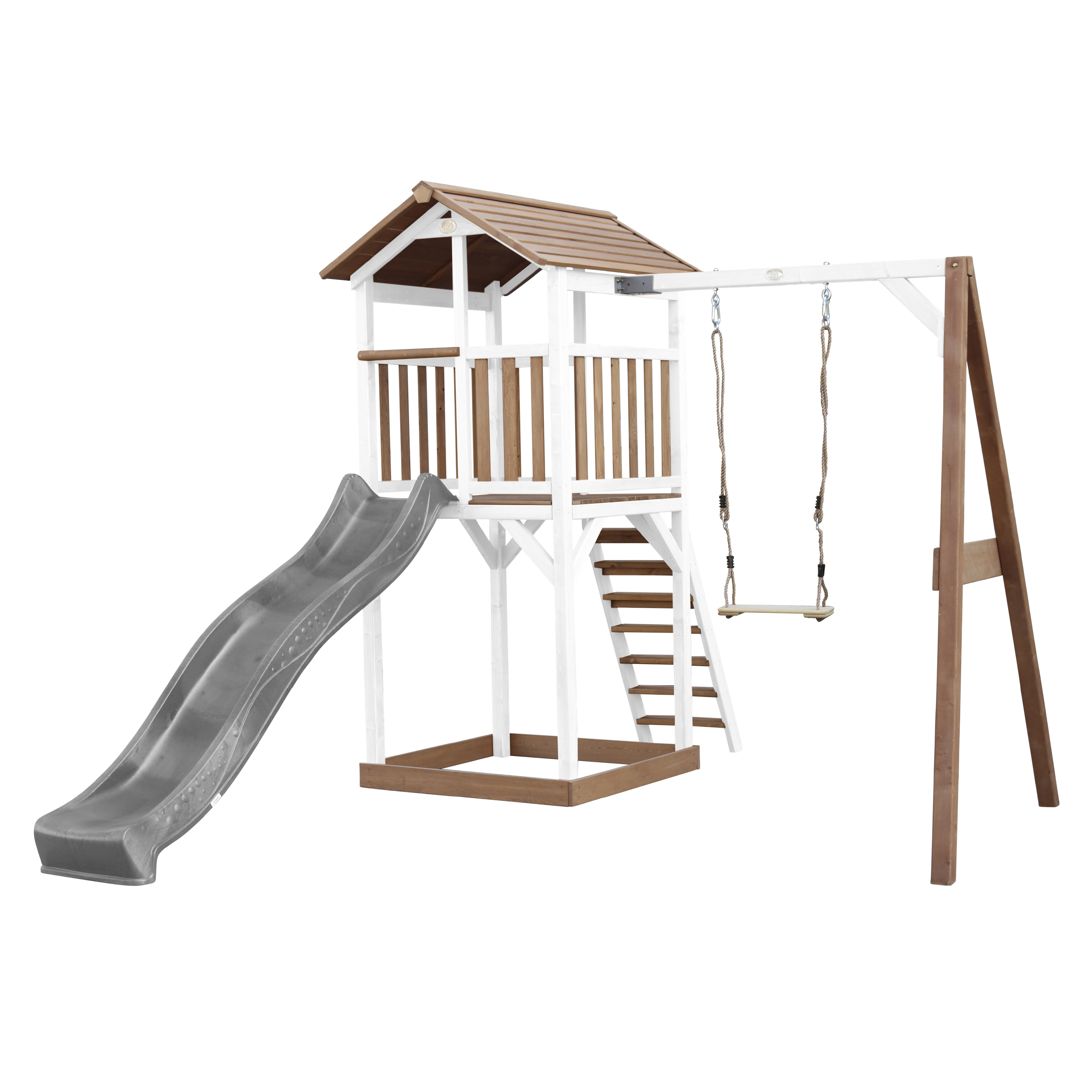 Beach Tower Speeltoren met Enkele Schommel Bruin/wit - Grijz