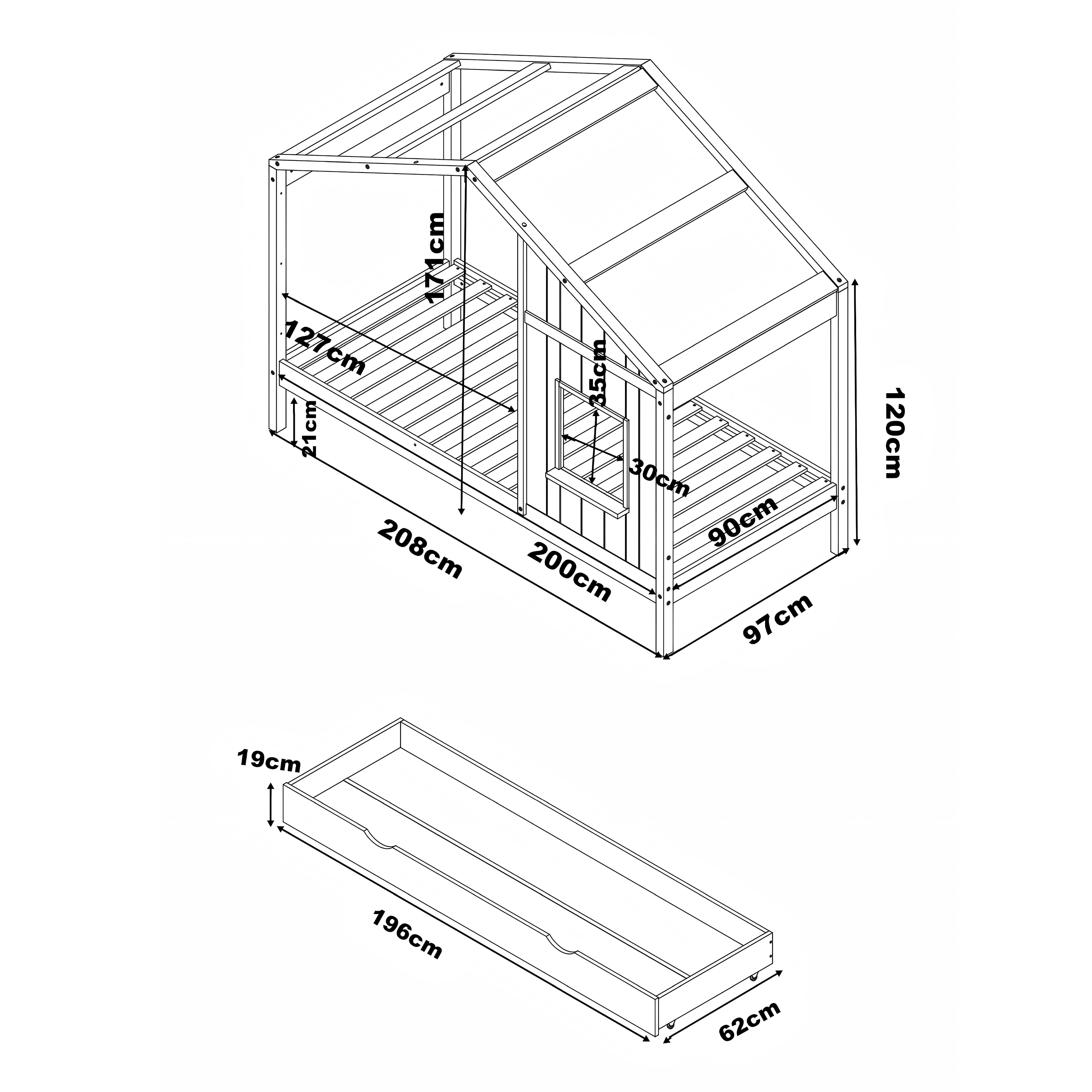 Beau House Bed with Drawer Brown/White – Without Mattress