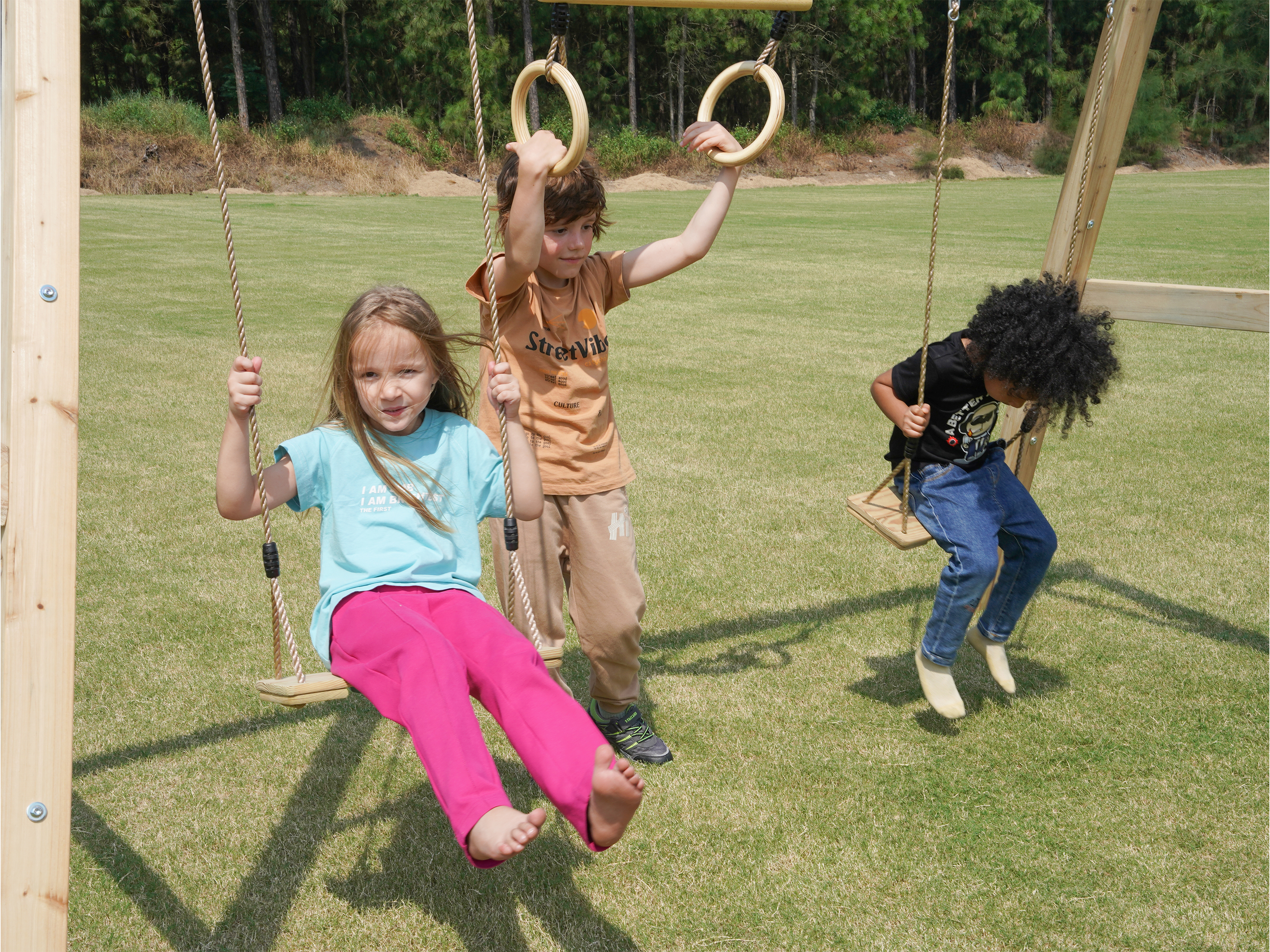 Maya Double wooden Swing with Trapeze Brown