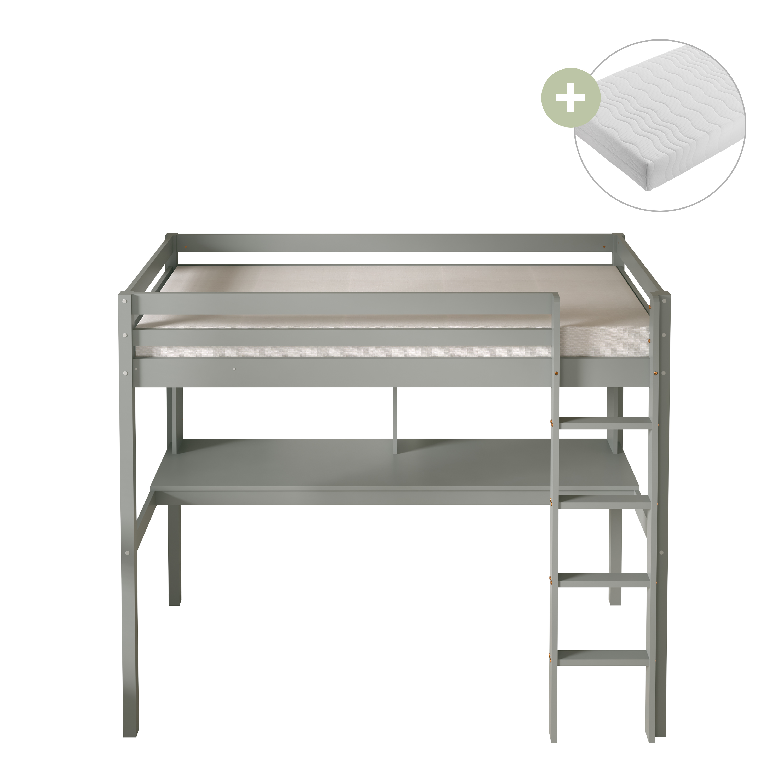 Sil Hochbett mit Schreibtisch Grau – Ohne Matratze