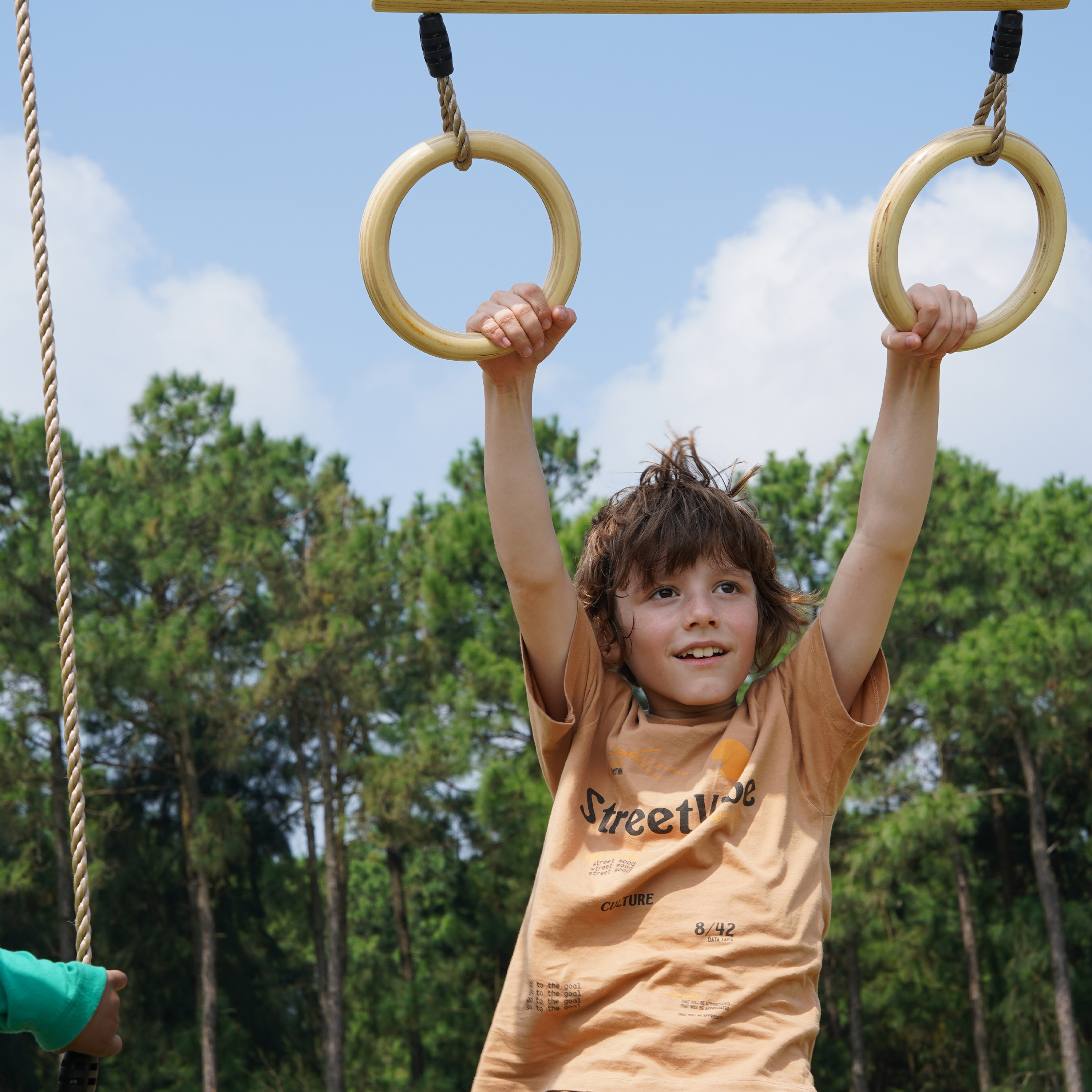 Maya Double wooden Swing with Trapeze Brown