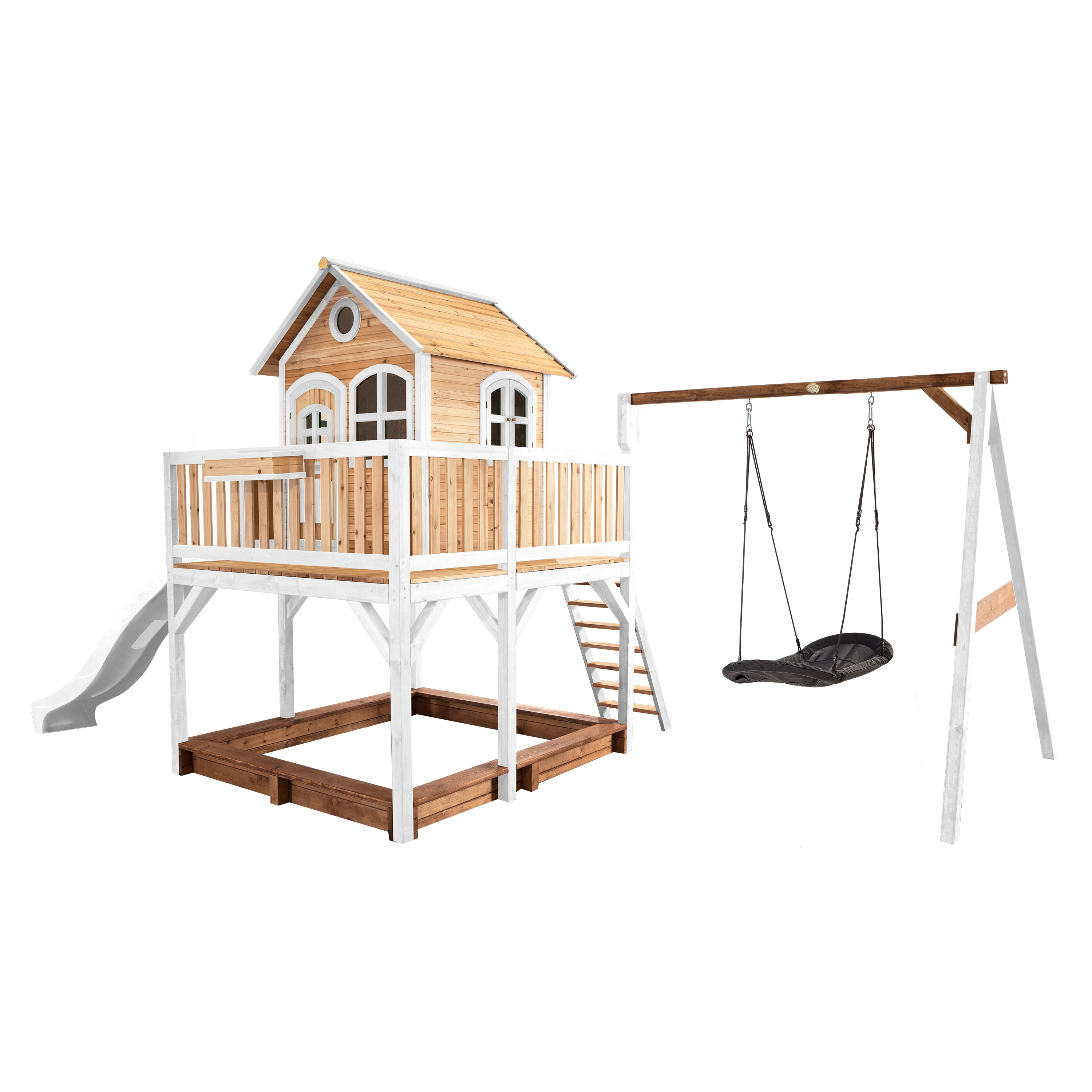 Liam Playhouse with Roxy Nest Swing Brown/White - White Slid