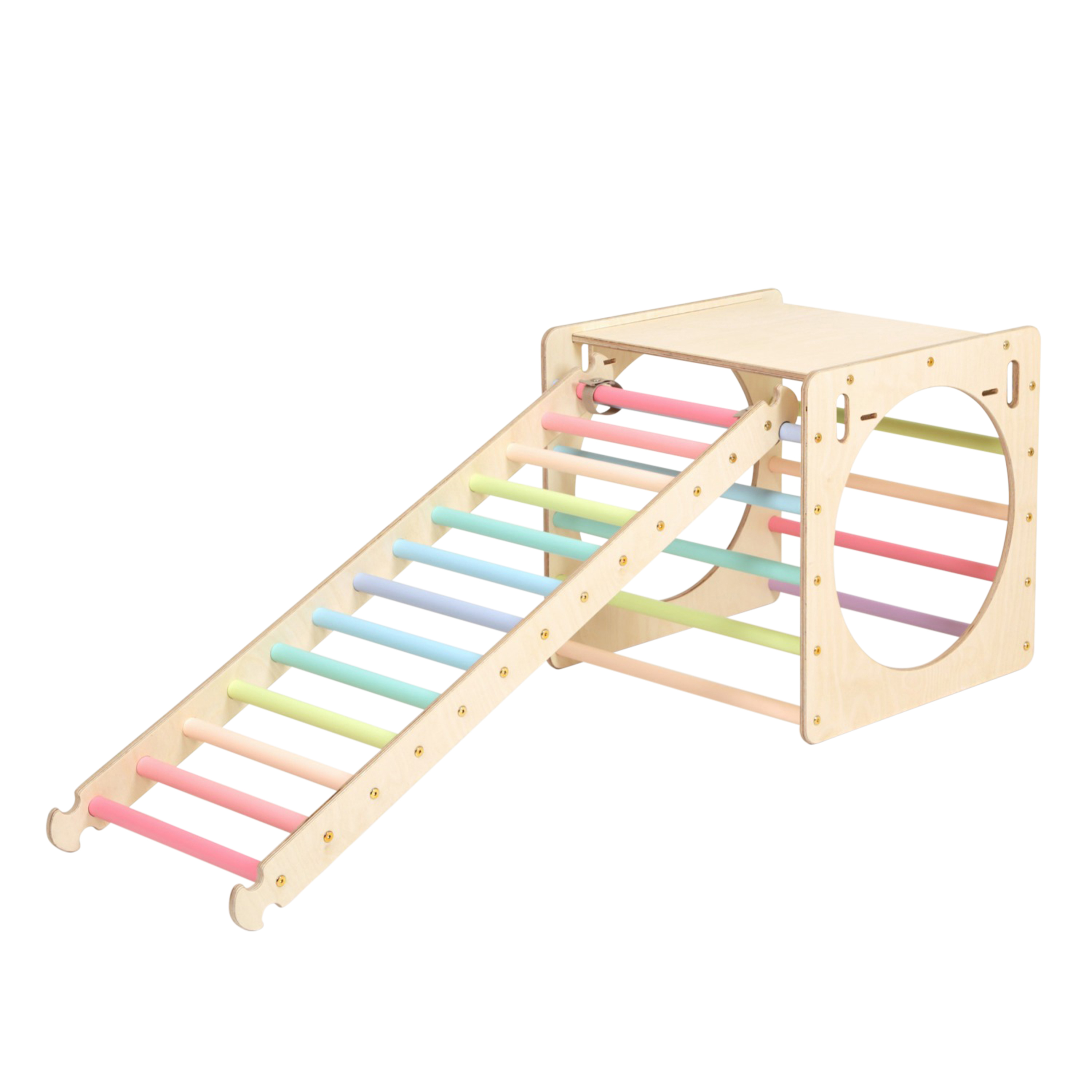 Wooden Activity Cube with Ladder Pastel