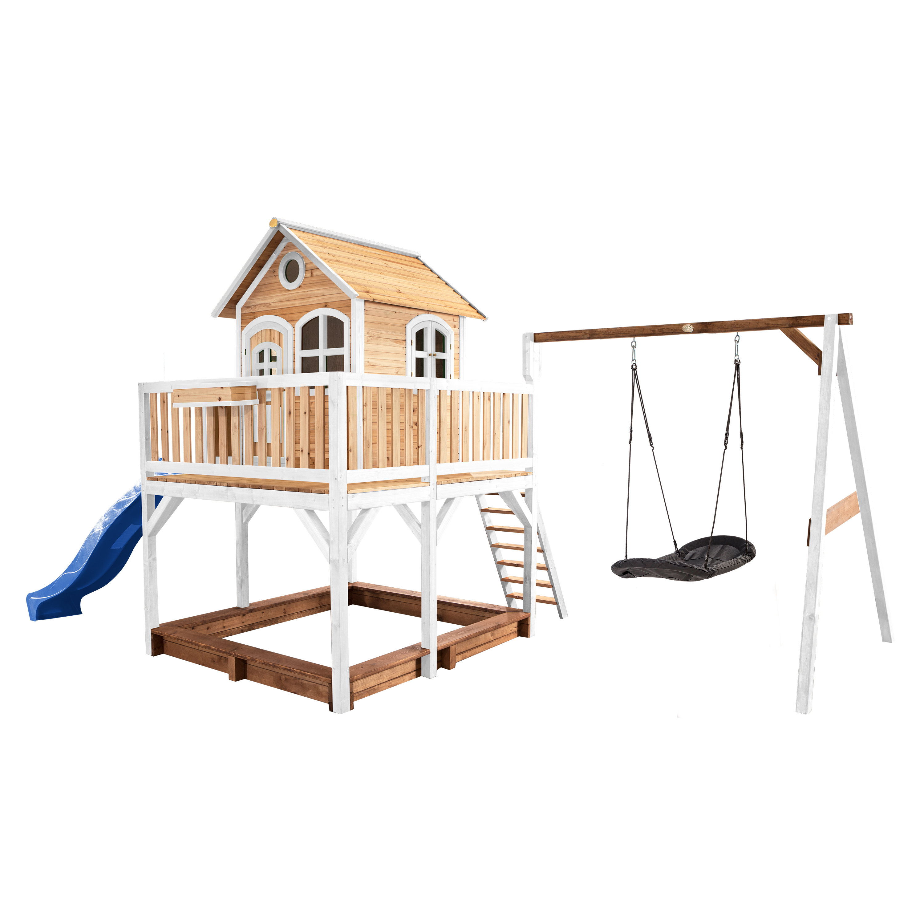 Liam Playhouse with Roxy Nest Swing Brown/White - Blue Slide