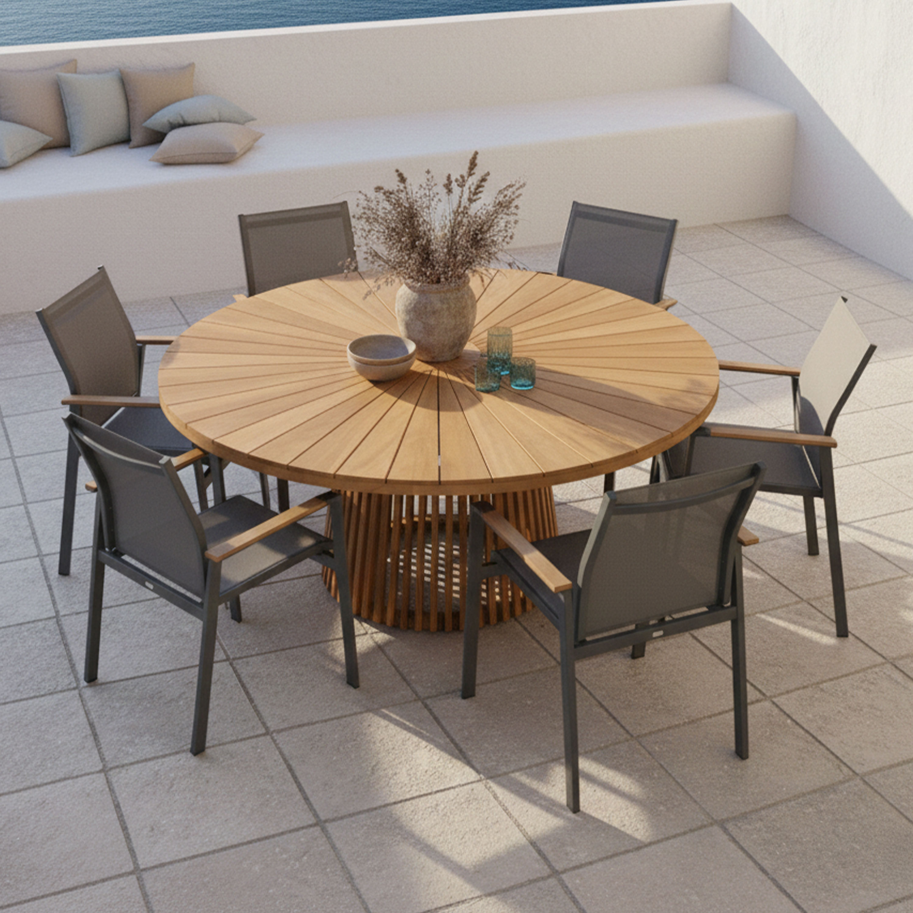 Hani/Alva 150 cm Tuinset 7-delig Teak/Aluminium