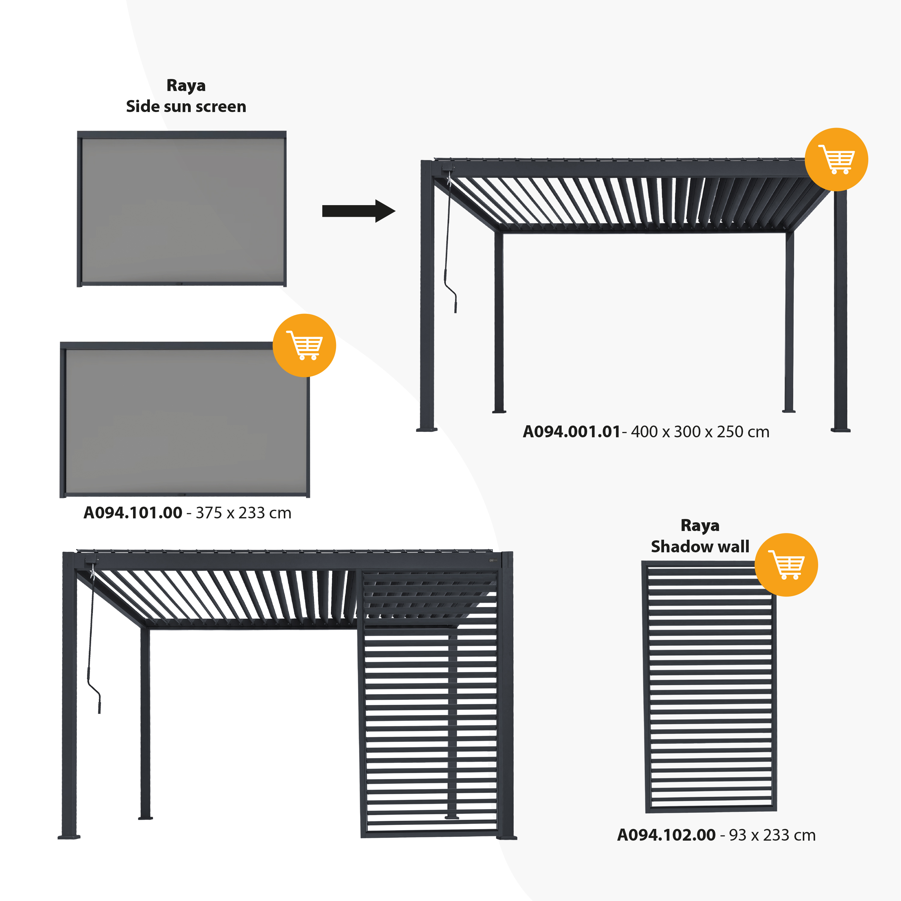 Raya Pergola Screen 3 m Antraciet/zwart