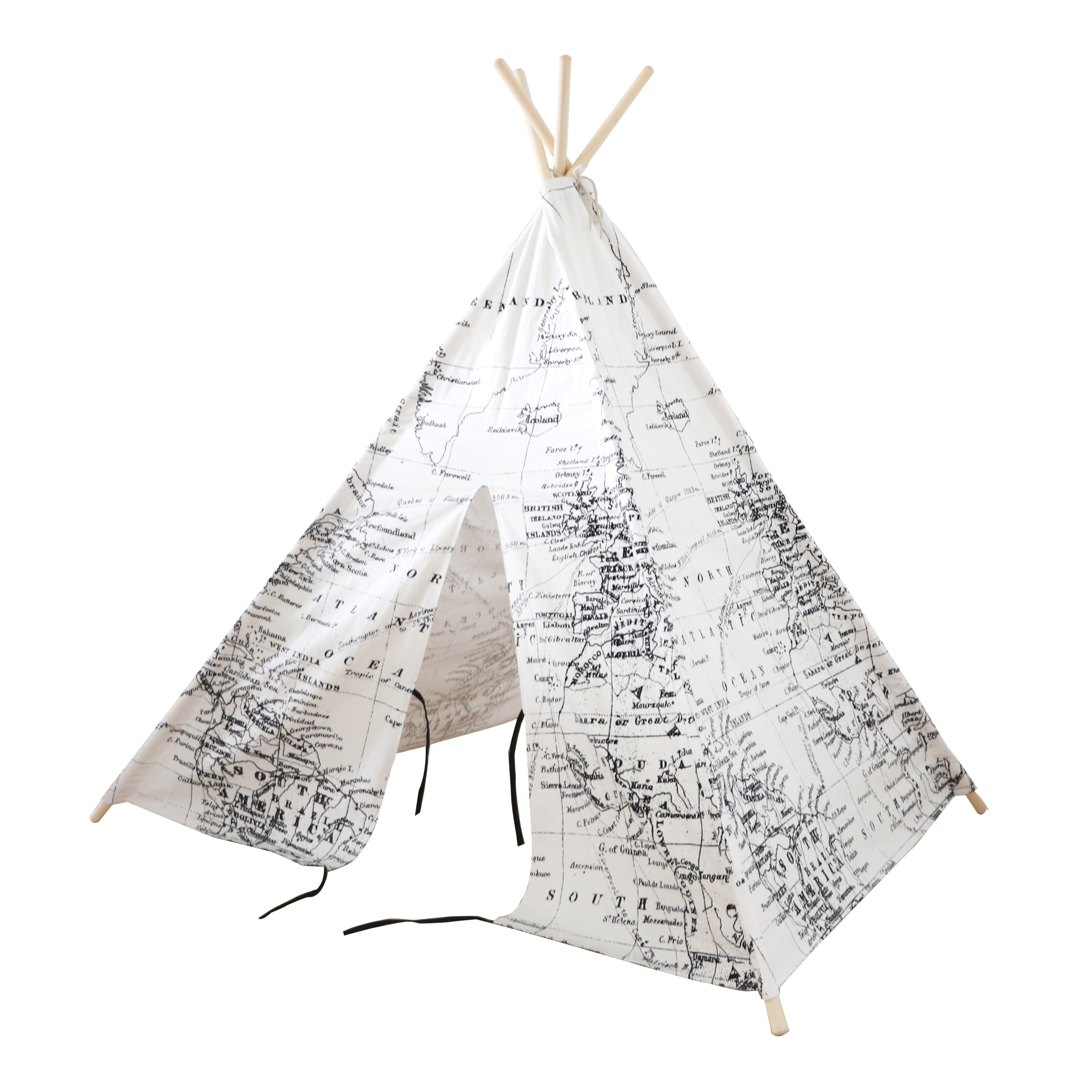 World Map Teepee Tent Black/white