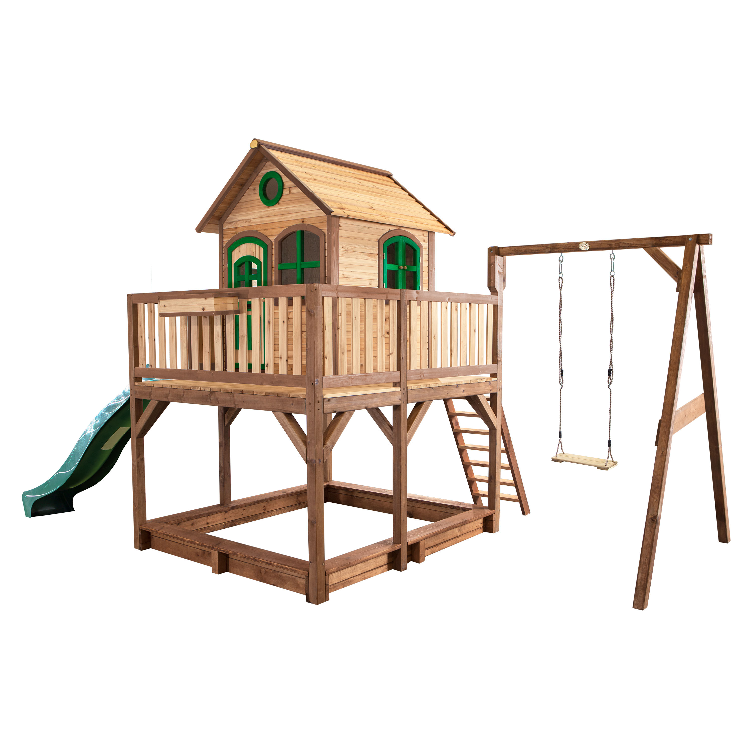 Liam Playhouse with Single Swing Brown/Green - Green Slide