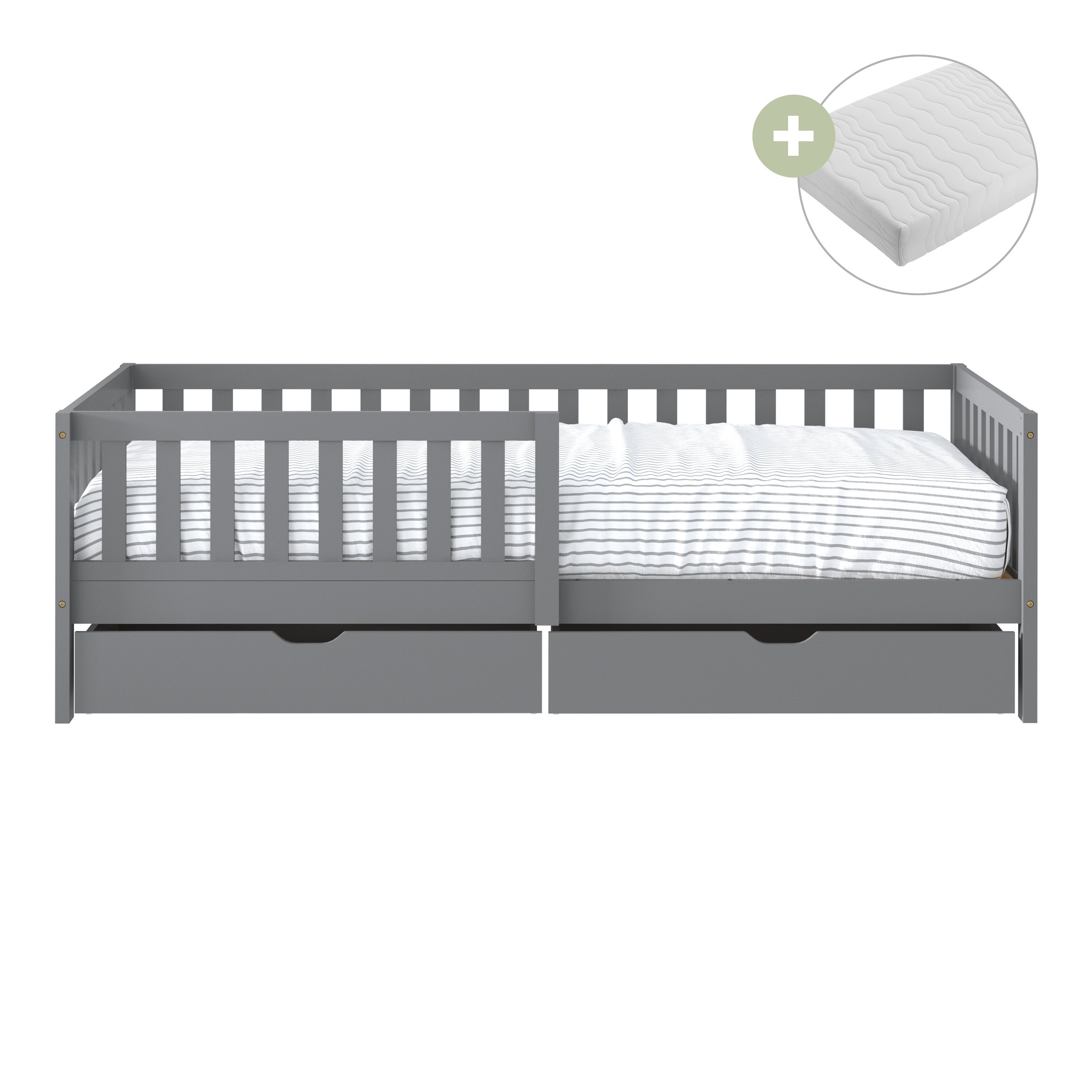 Isa Kids Bed with Storage Drawers Grey – With Mattress