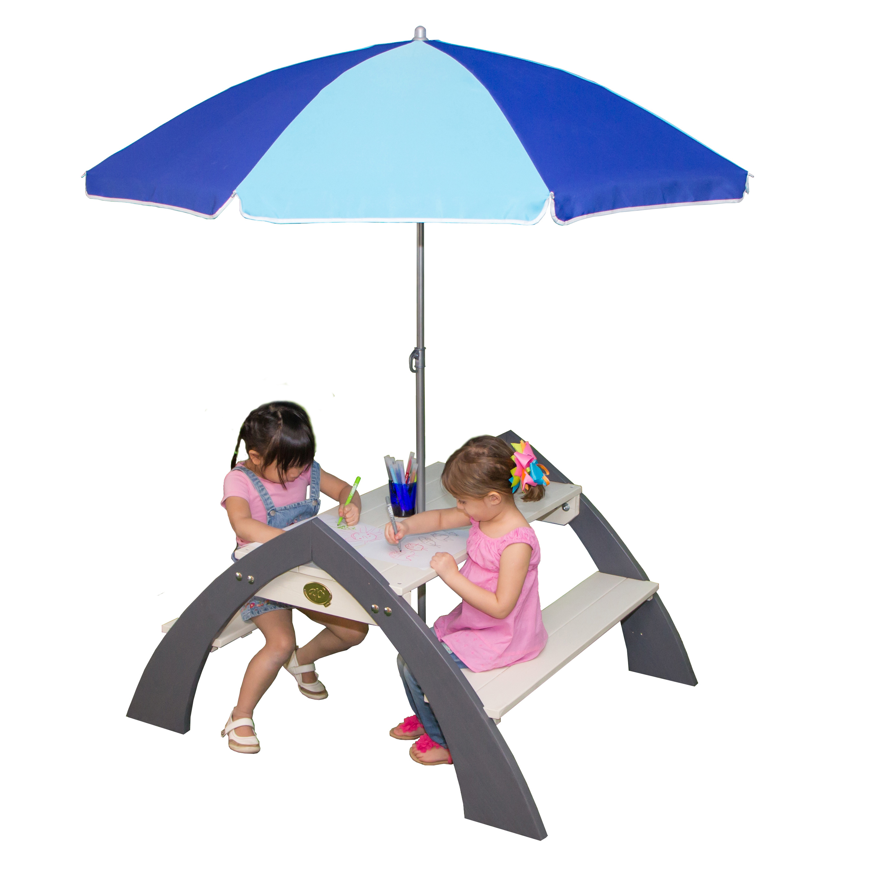 Kylo XL Picknicktafel Grijs/wit - Parasol Blauw