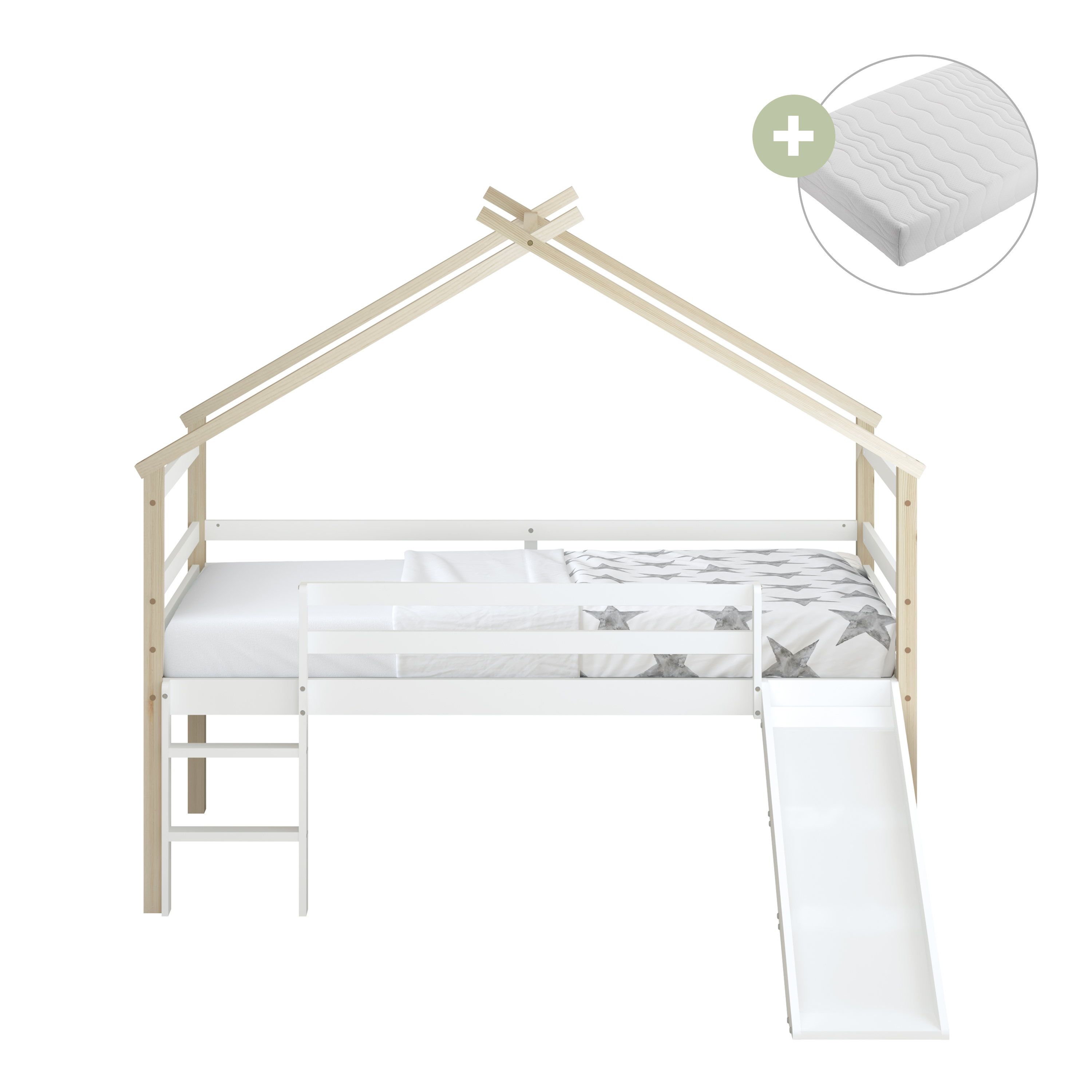 River Mid Sleeper with Slide Brown/White – With Mattress