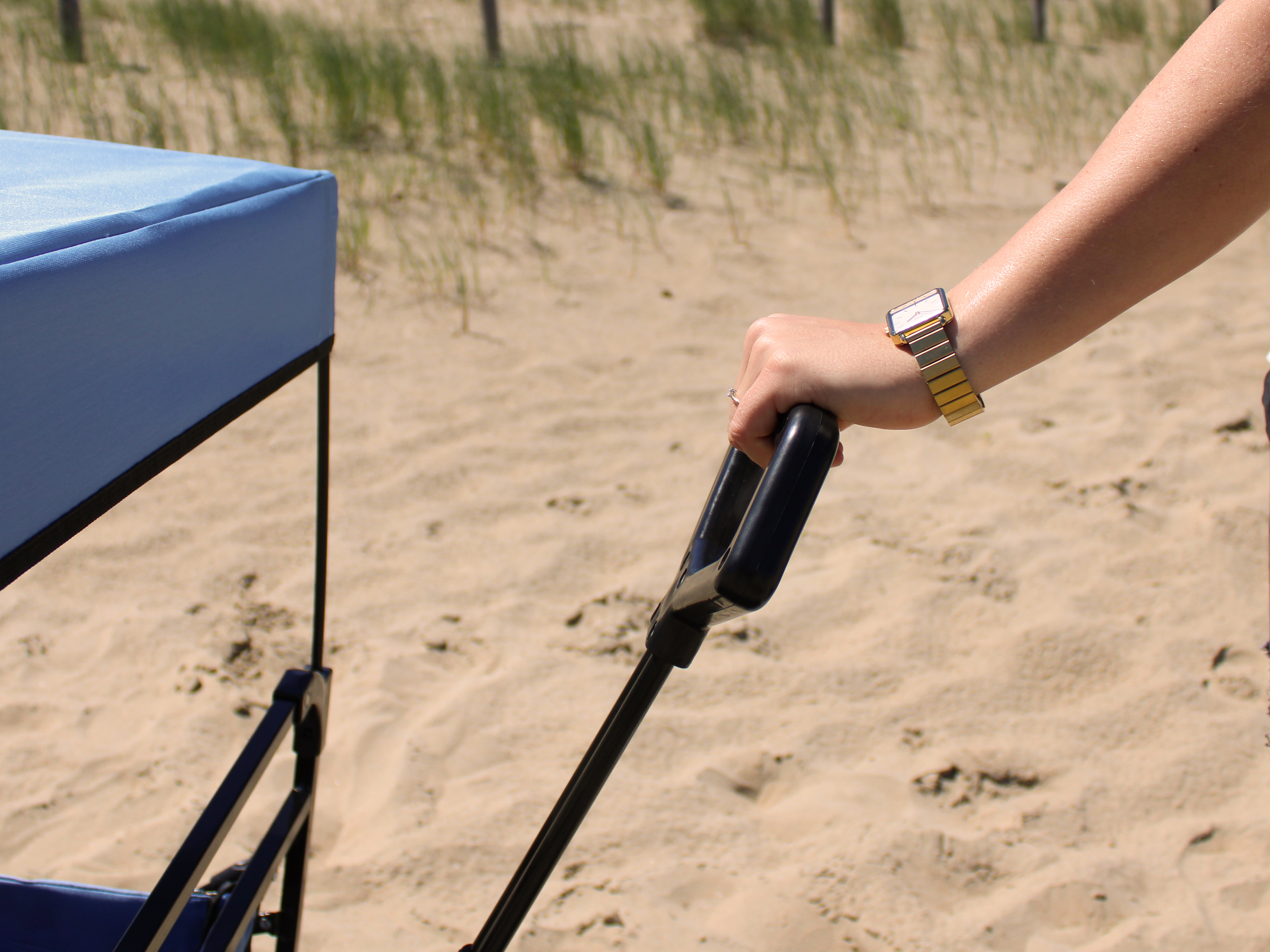 AB210 Foldable Beachwagon with roof, bag, brake and handleba