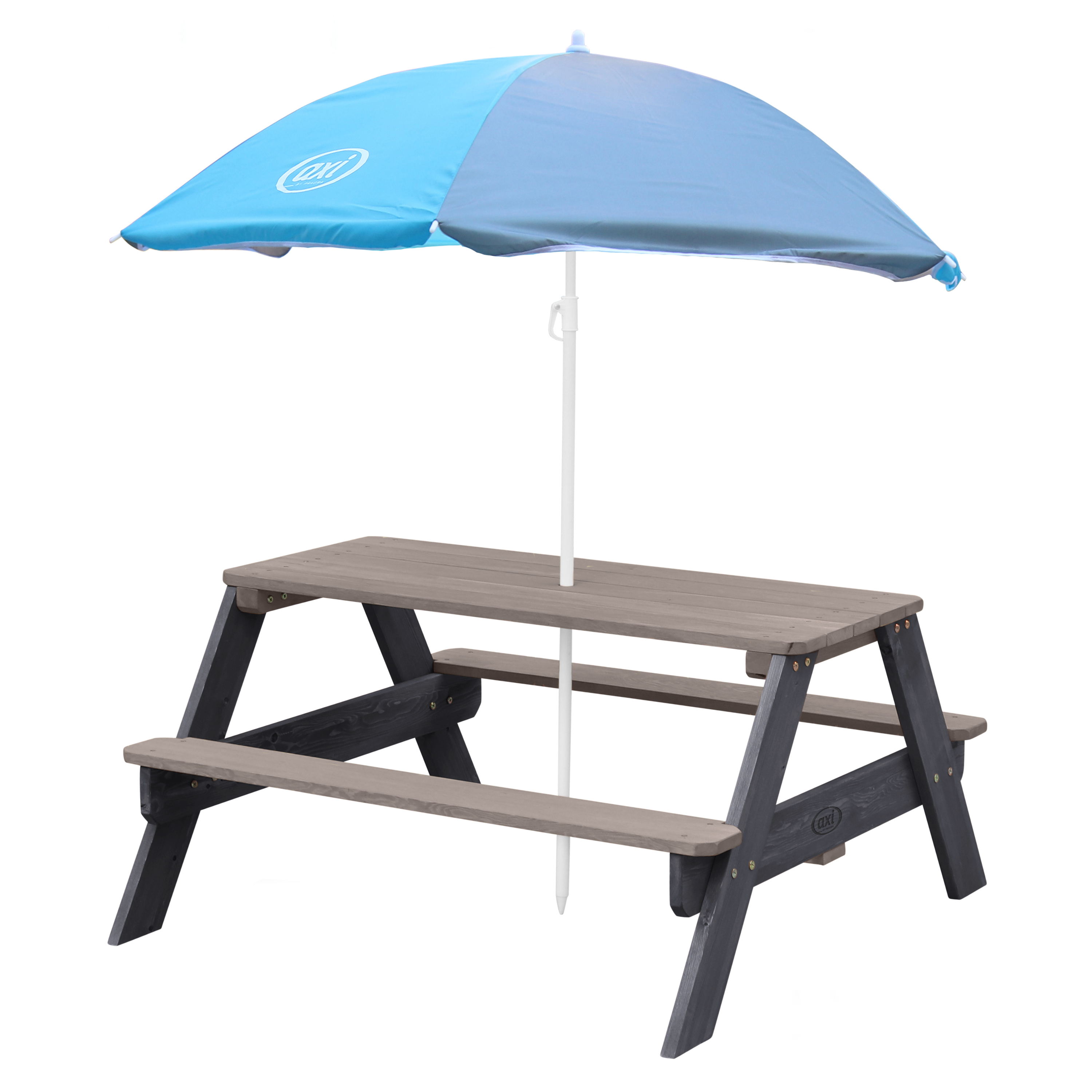 Nick Picknicktafel Antraciet/grijs - Parasol Blauw/grijs
