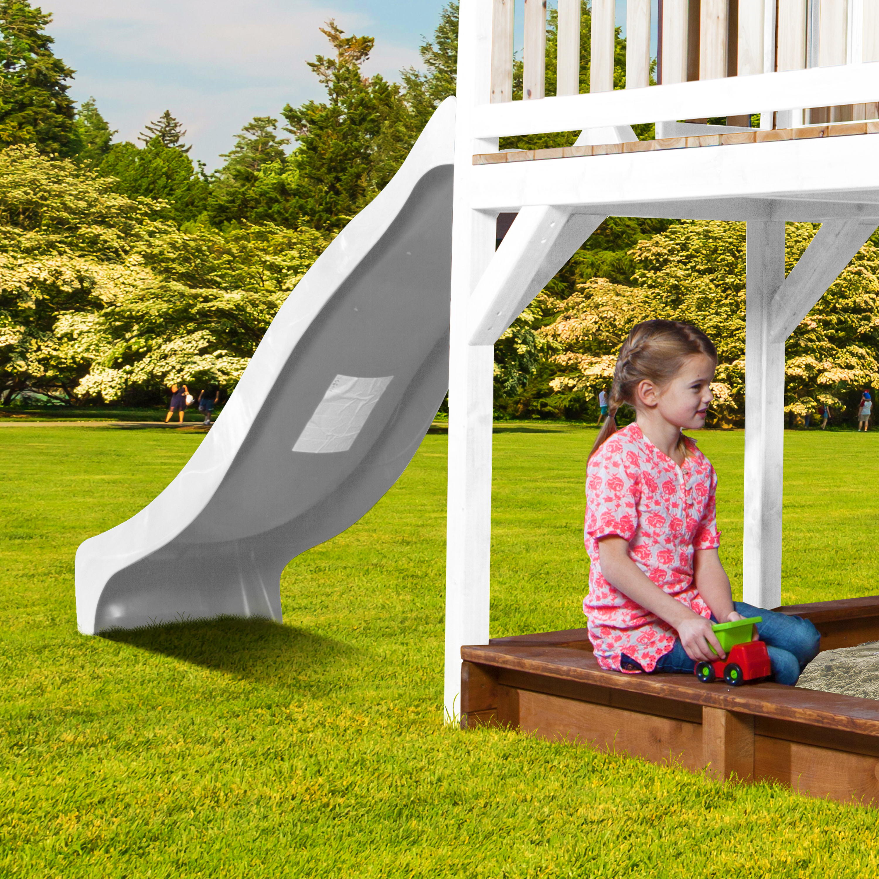 Liam Playhouse with Double Swing Brown/White - White Slide
