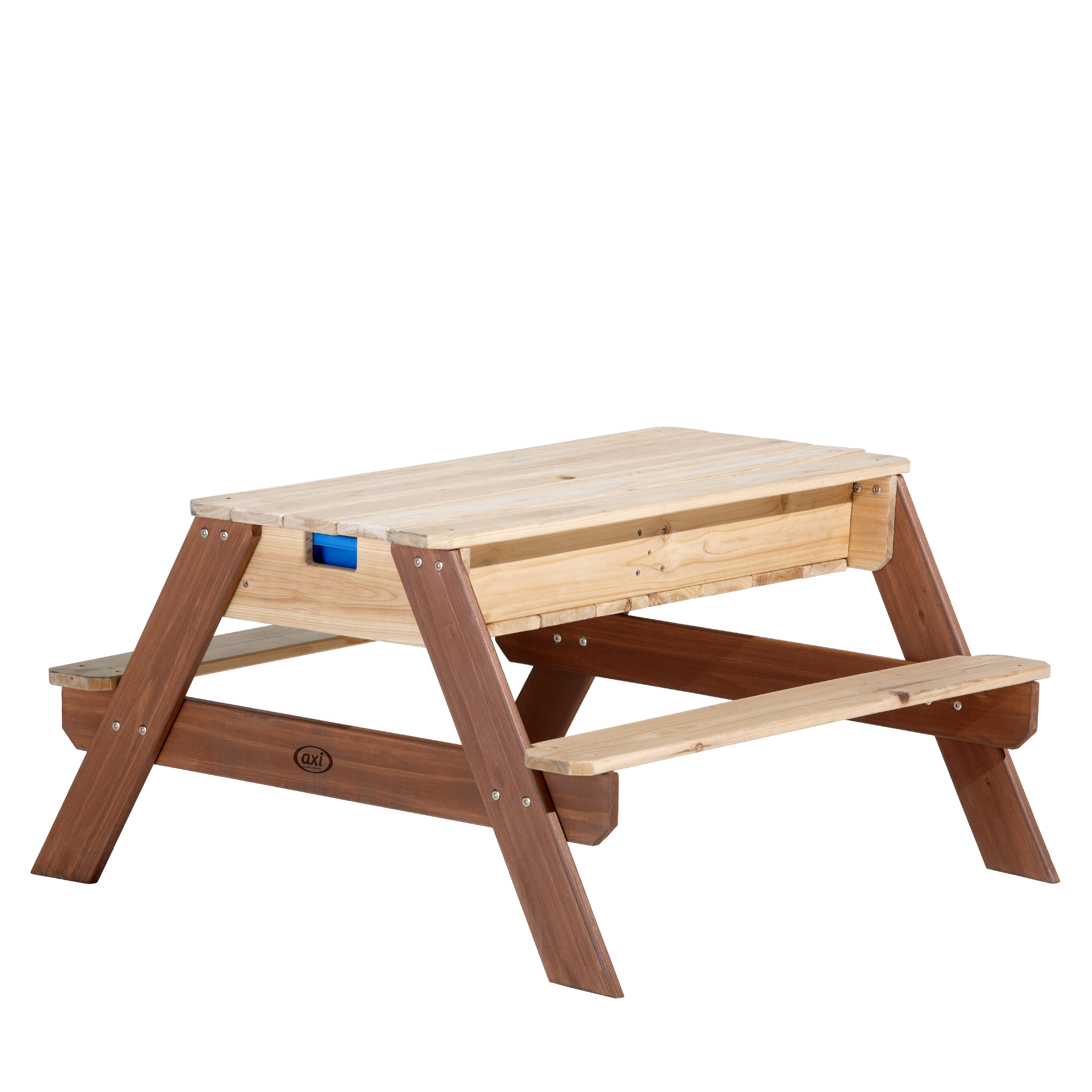Nick Zand & Water Picknicktafel Bruin - Parasol Blauw/wit