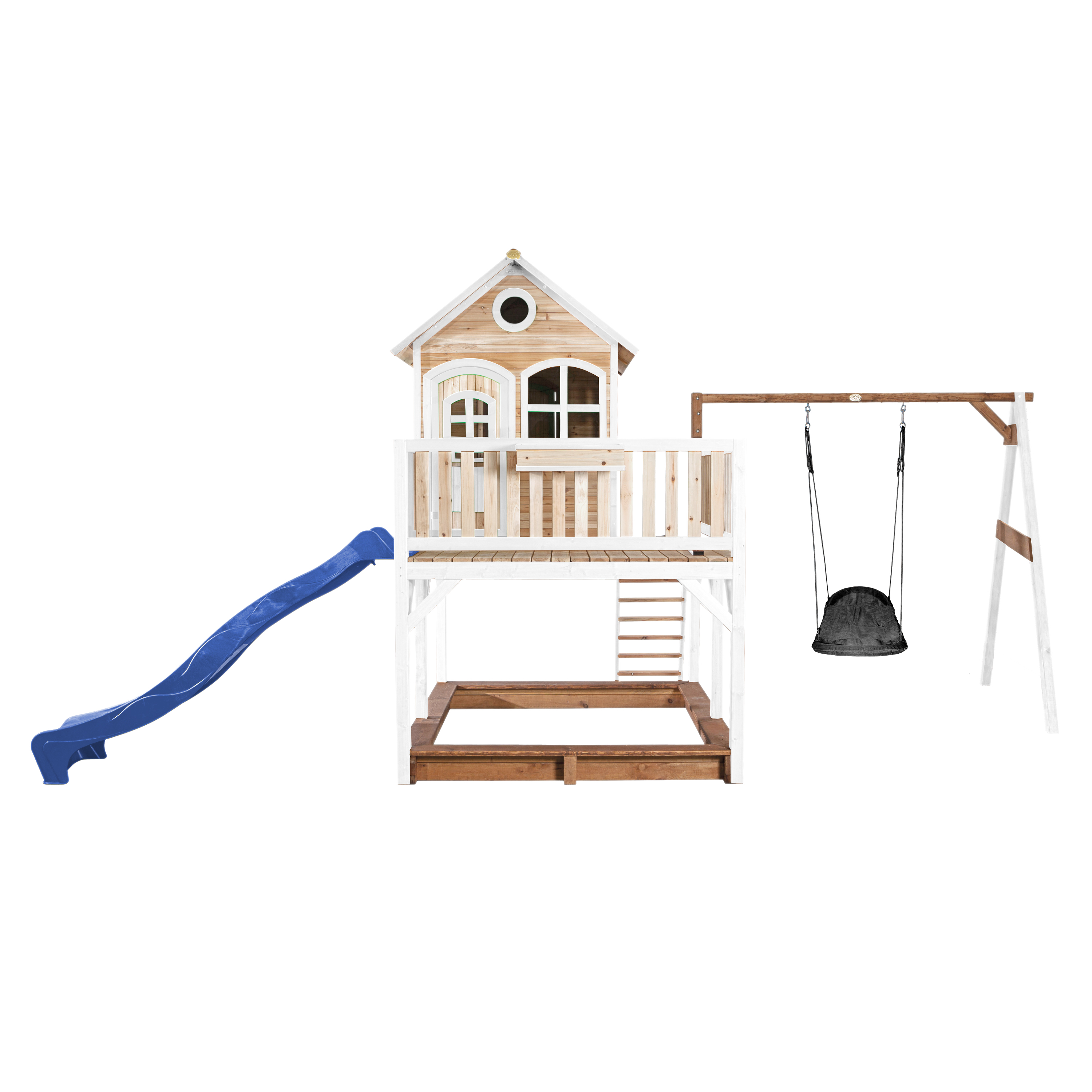 Liam Playhouse with Roxy Nest Swing Brown/White - Blue Slide