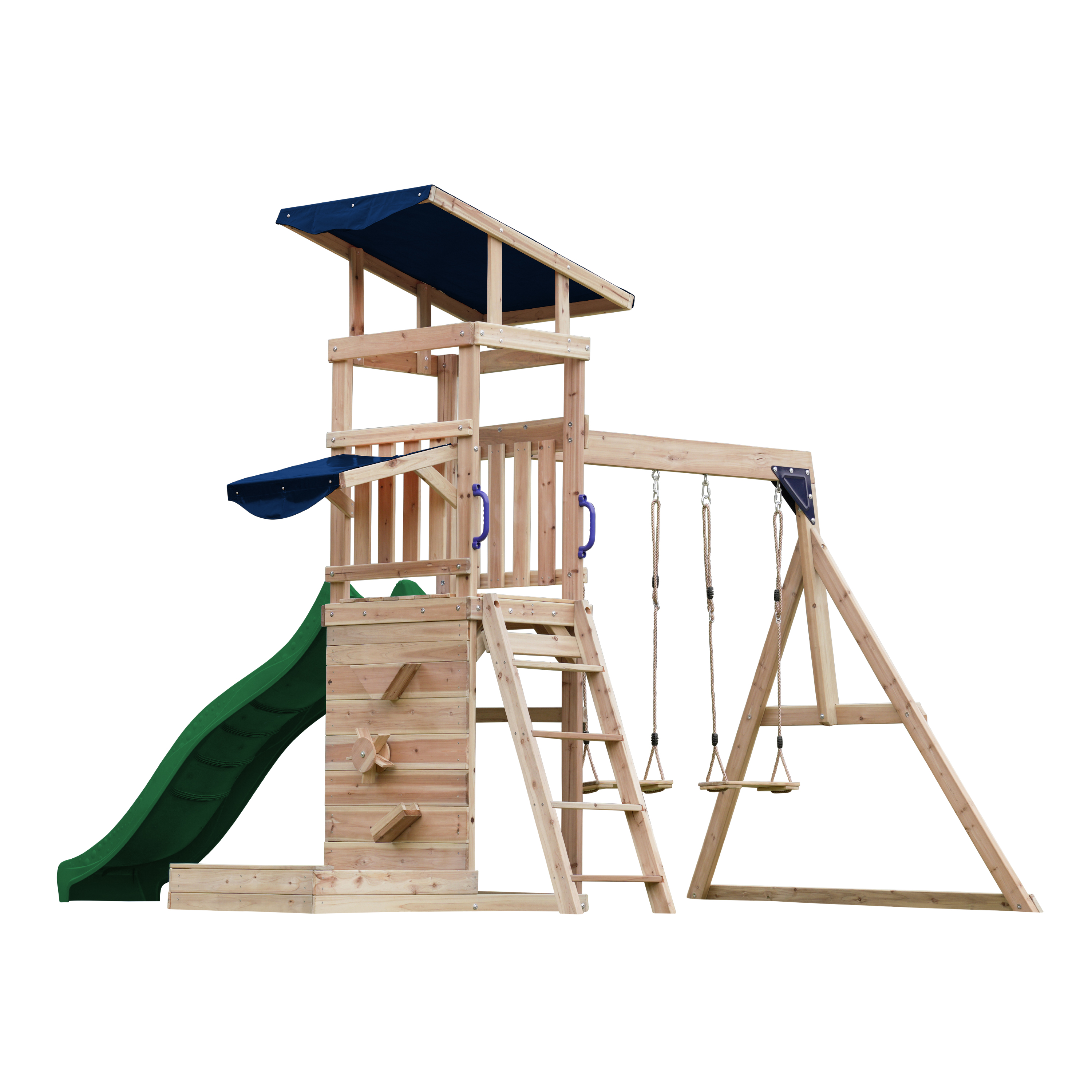 Aire de jeux Malik avec balançoire marron - toboggan vert