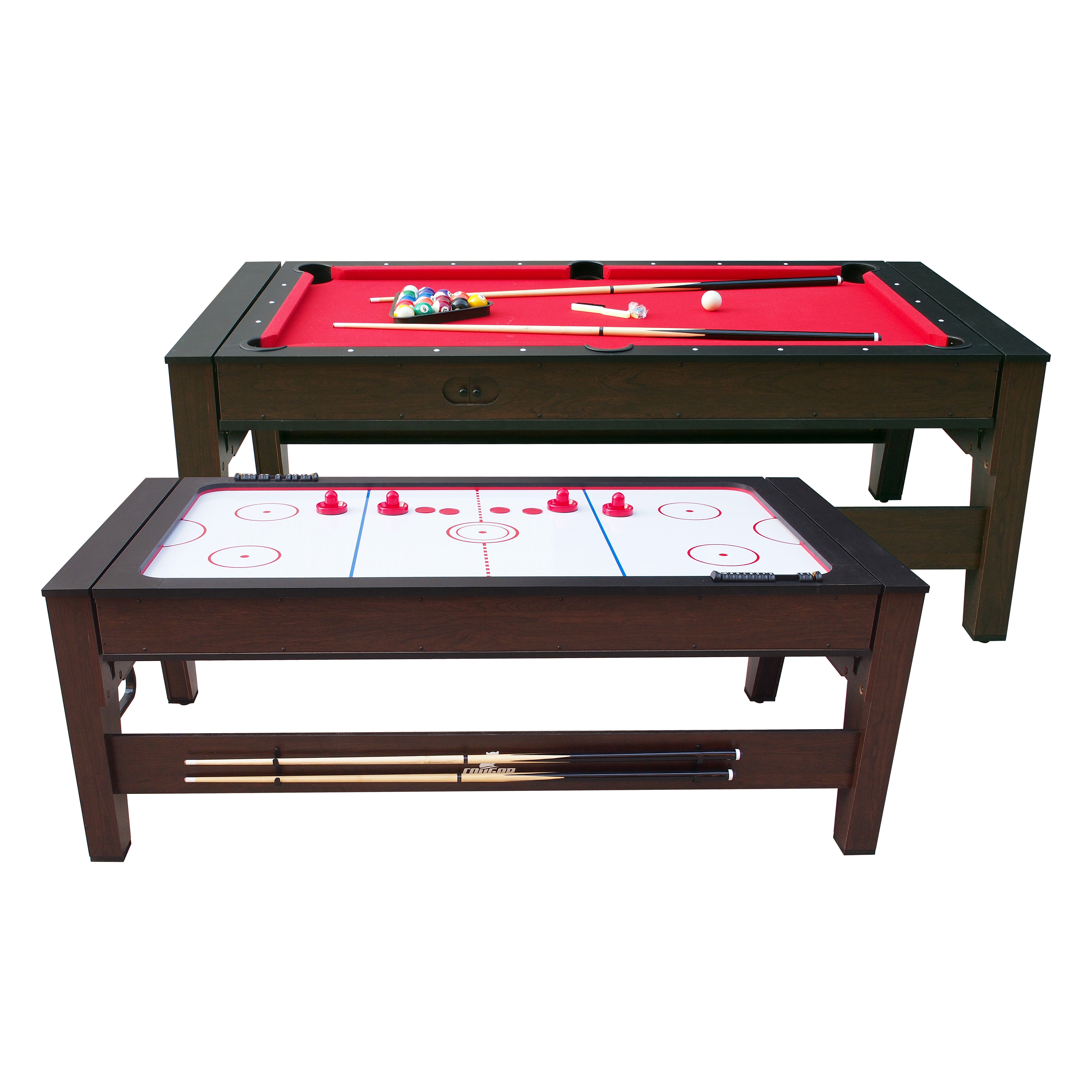 Table de Billard & Air Hockey Reverso 6ft marron / rouge pou
