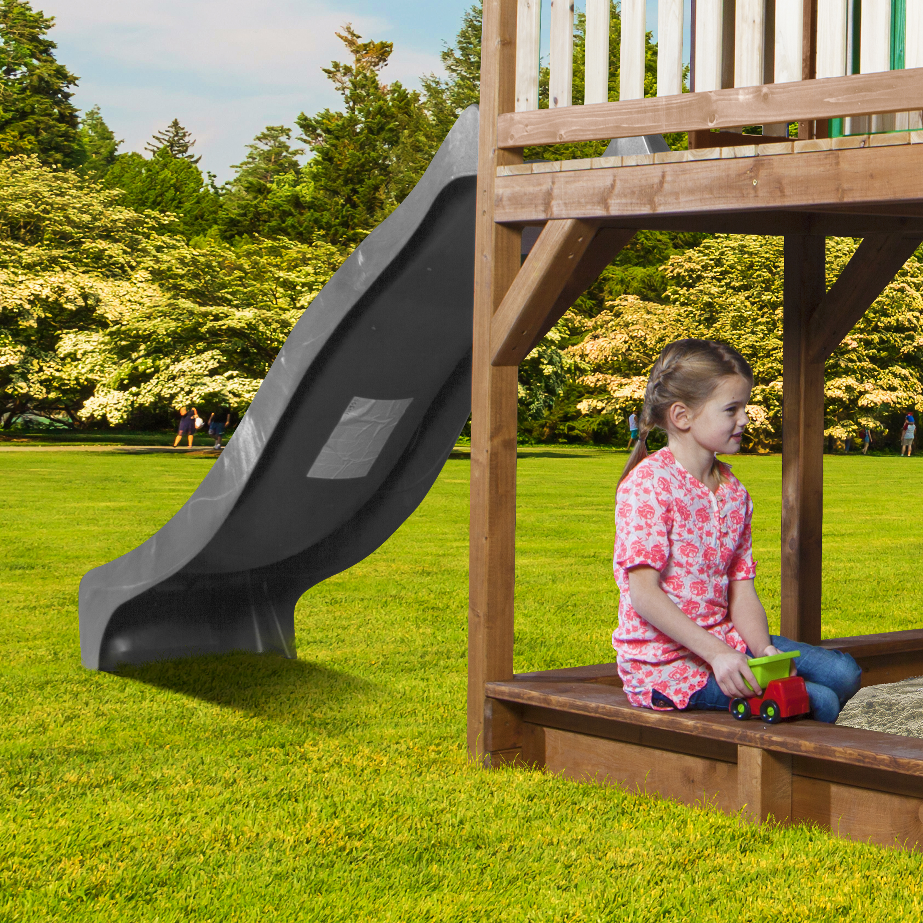 Liam Playhouse with Single Swing Brown/Green - Grey Slide