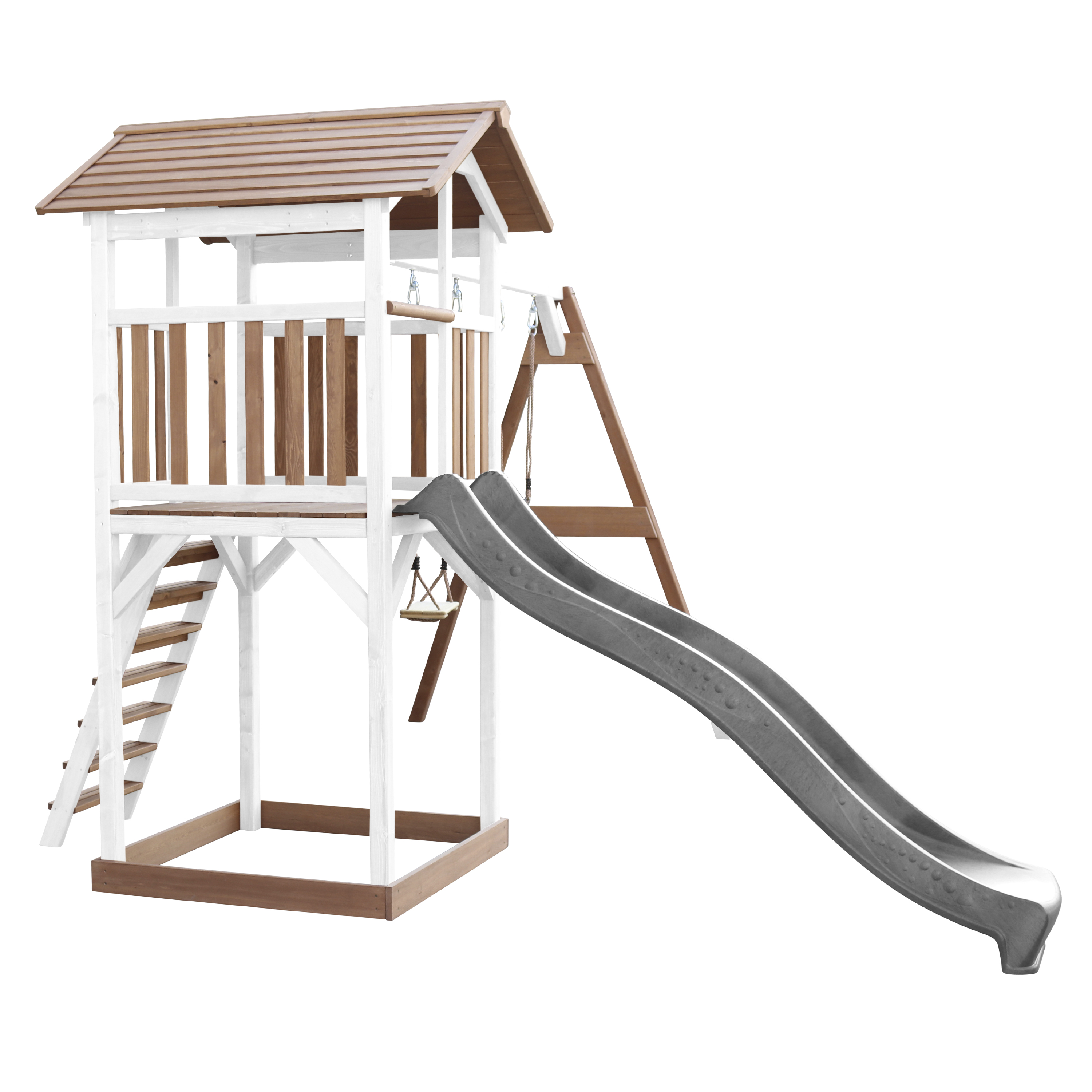 Beach Tower with Double Swing Brown/White - Grey Slide