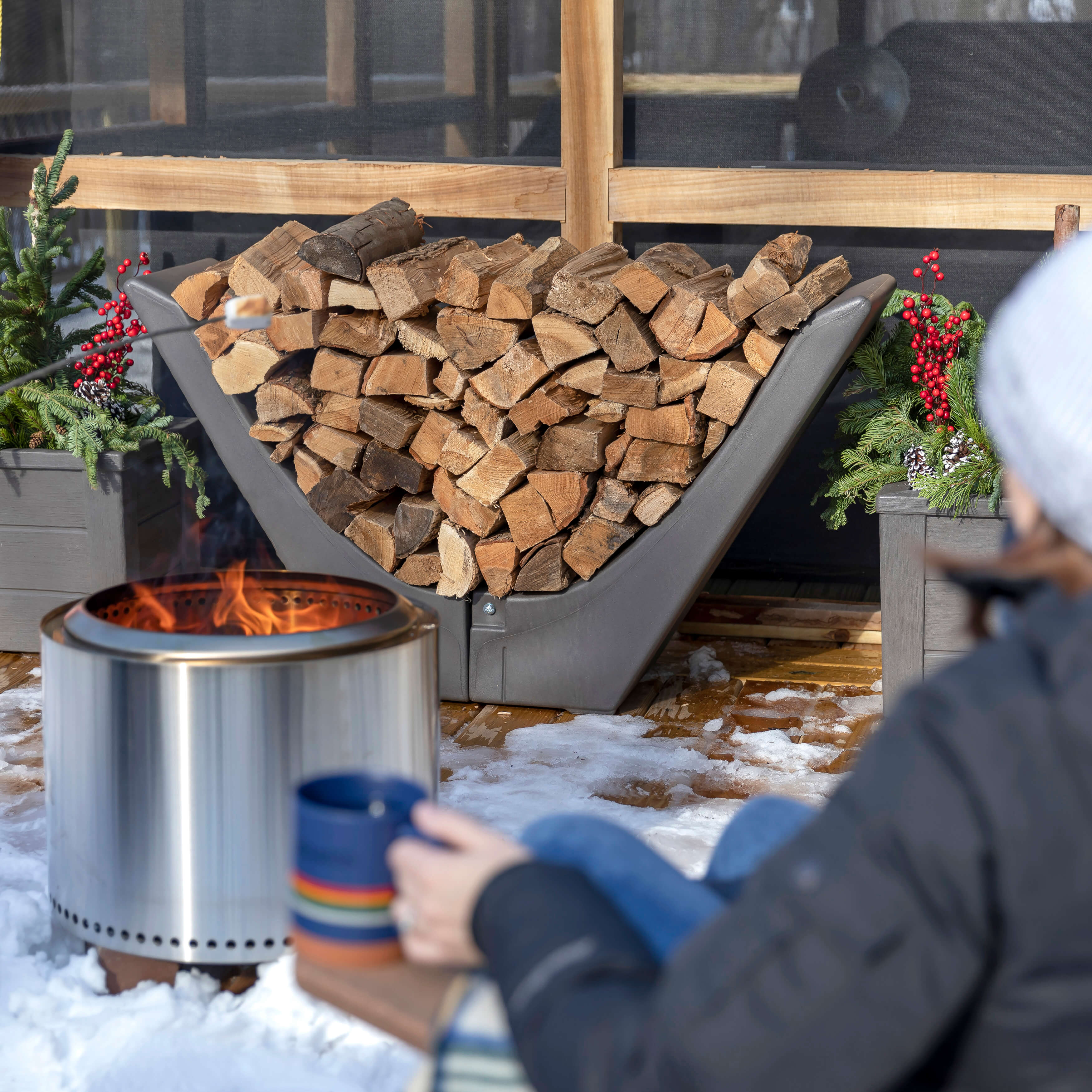 Longhorn Holzkorb für Kaminholz