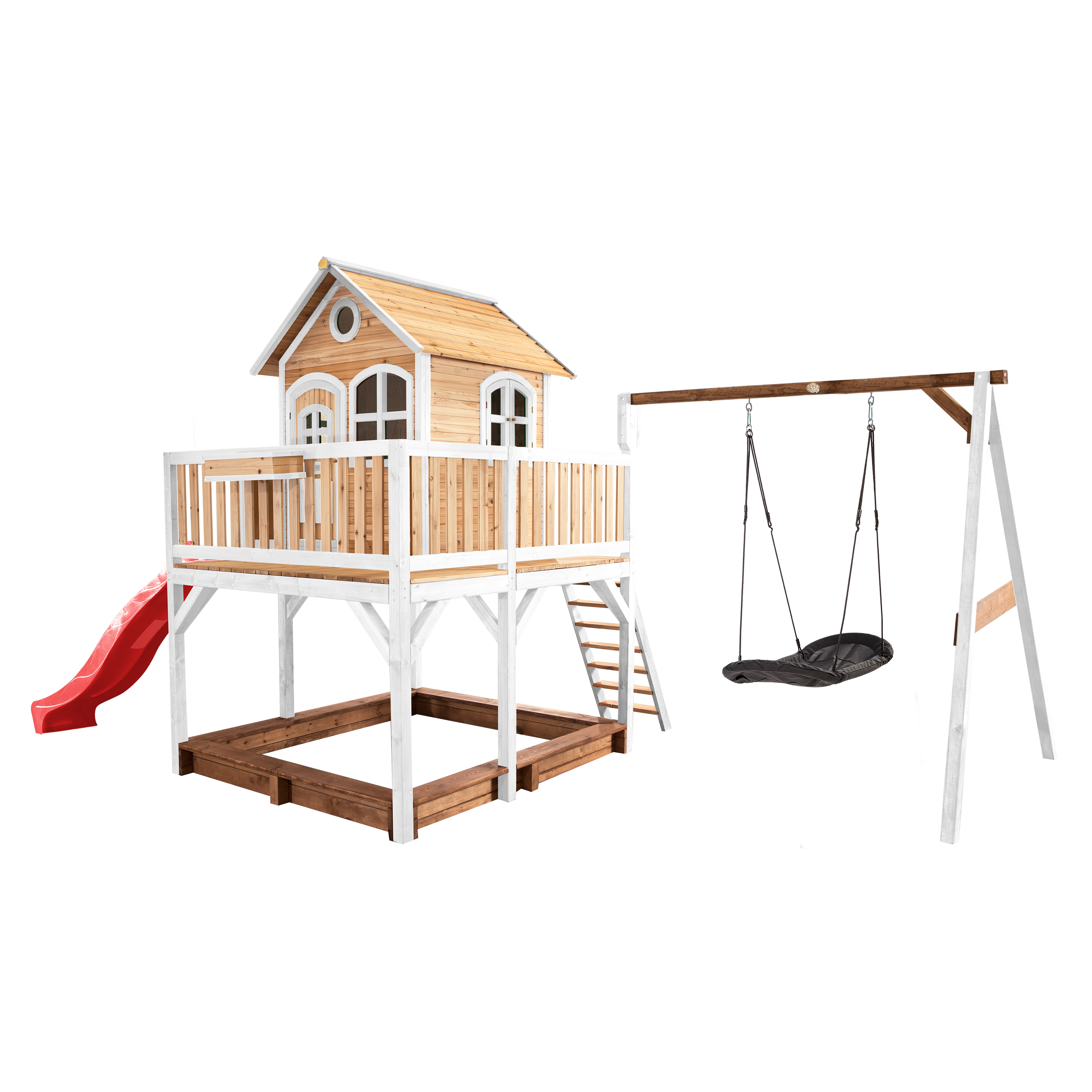 Liam Playhouse with Roxy Nest Swing Brown/White - Red Slide