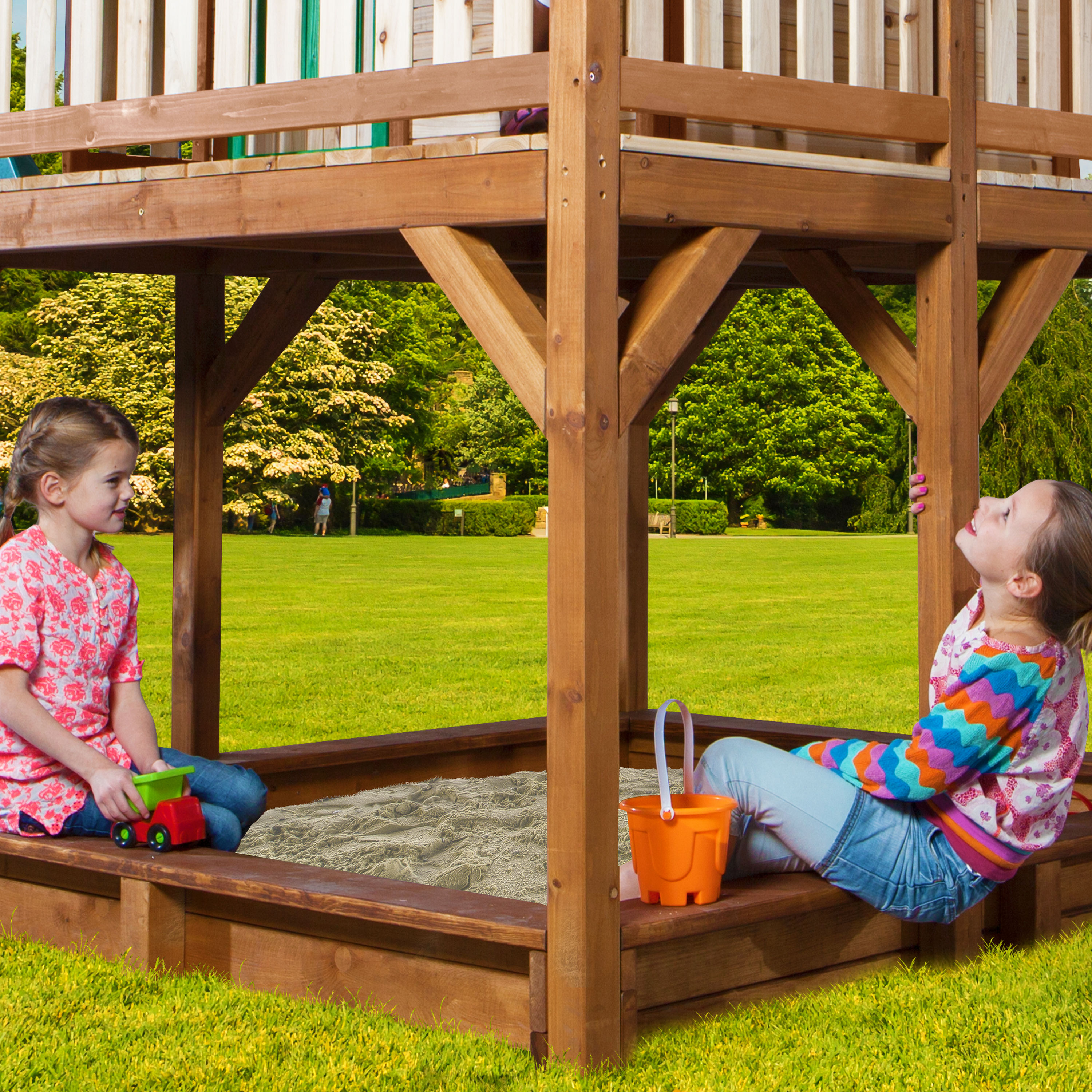 Liam Playhouse with Double Swing Brown/Green - Grey Slide