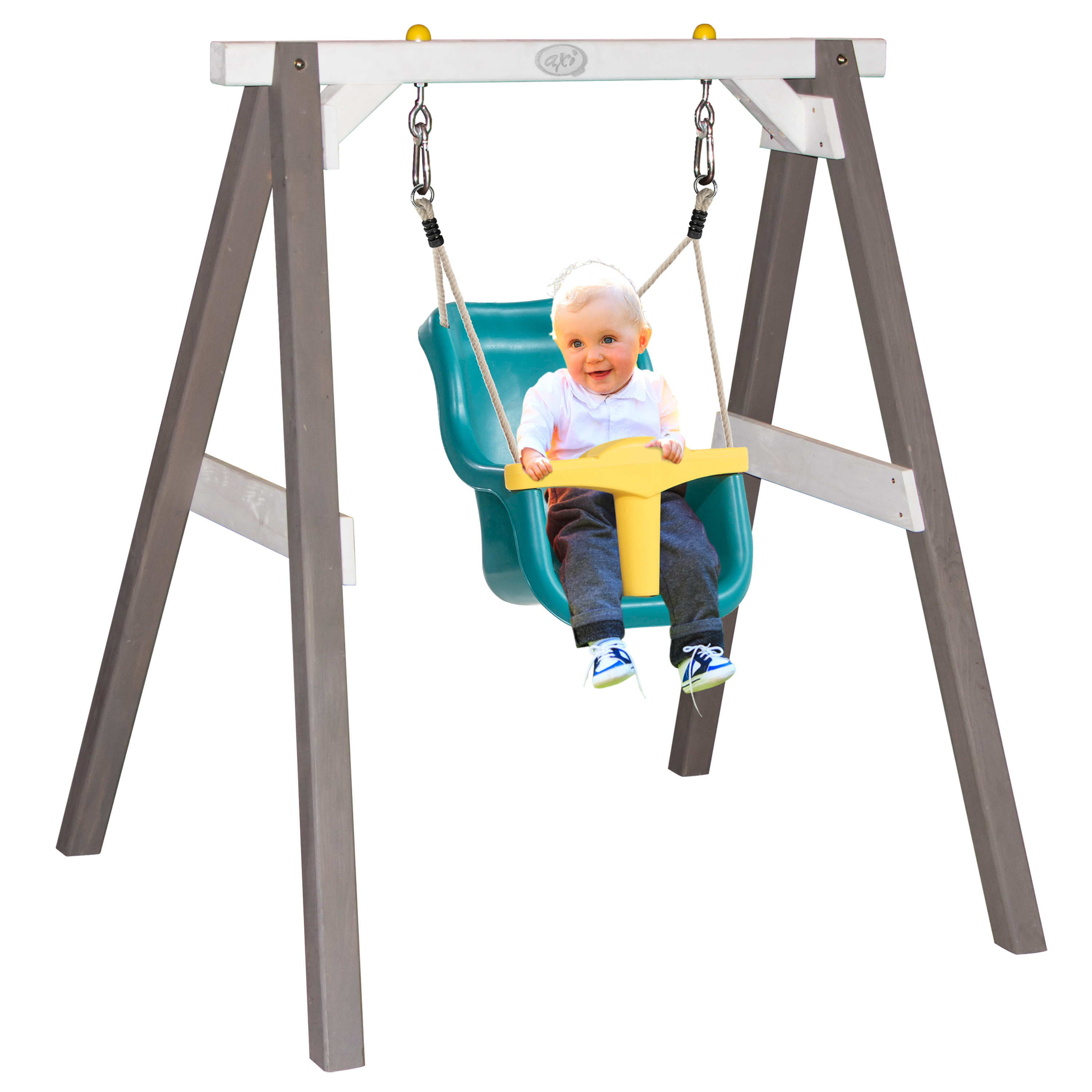 Baby Schommel Grijs/wit met zitje Turquoise/geel