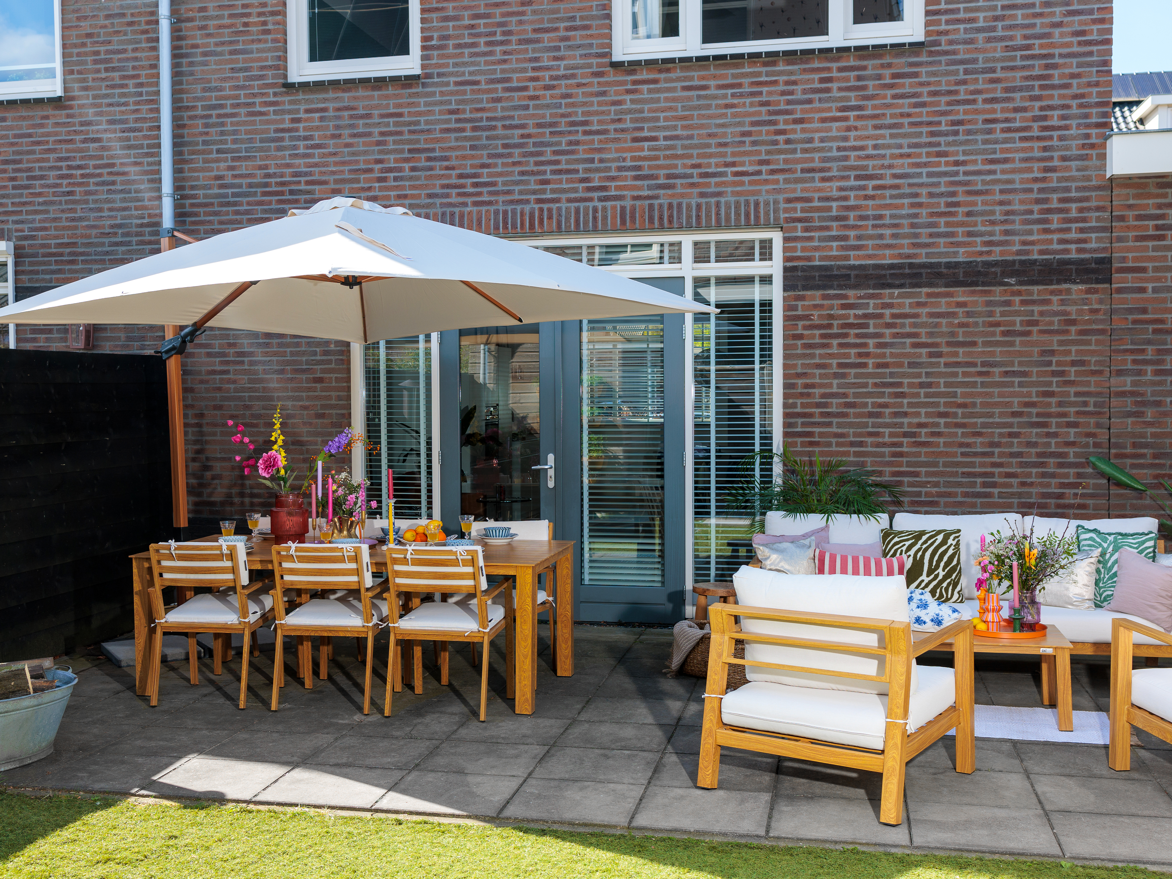 Jada Tuinset met 6 stoelen Houtlook/beige