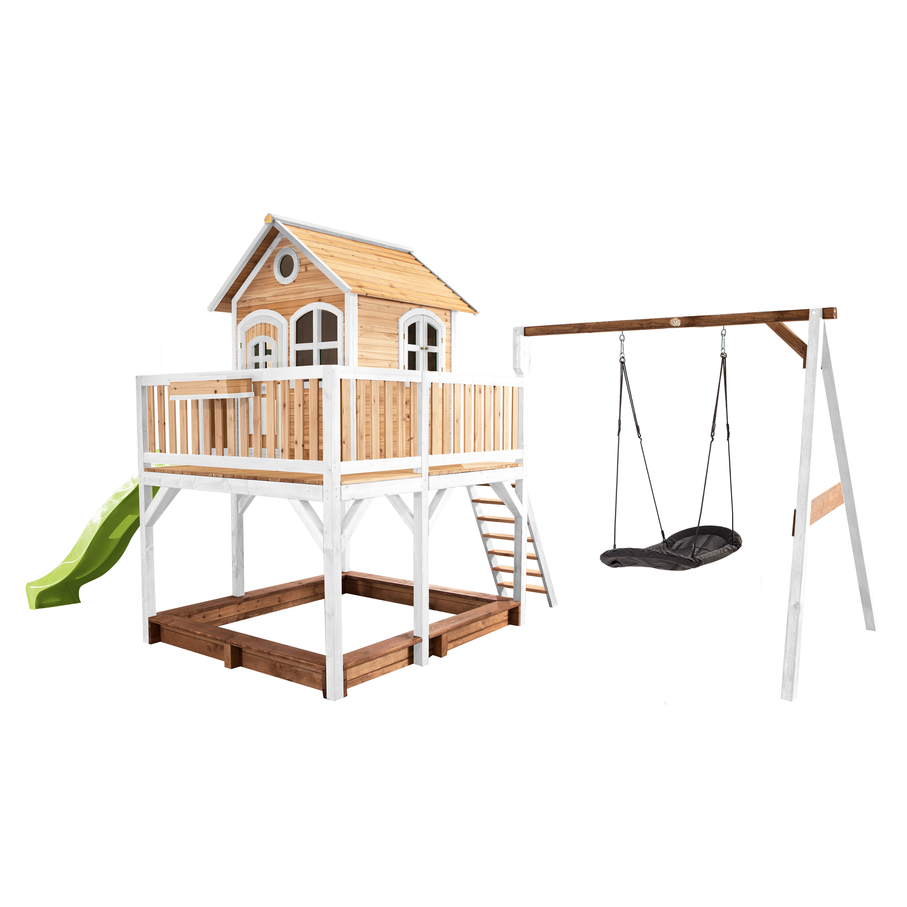 Liam Playhouse with Roxy Nest Swing Brown/White - Lime Green