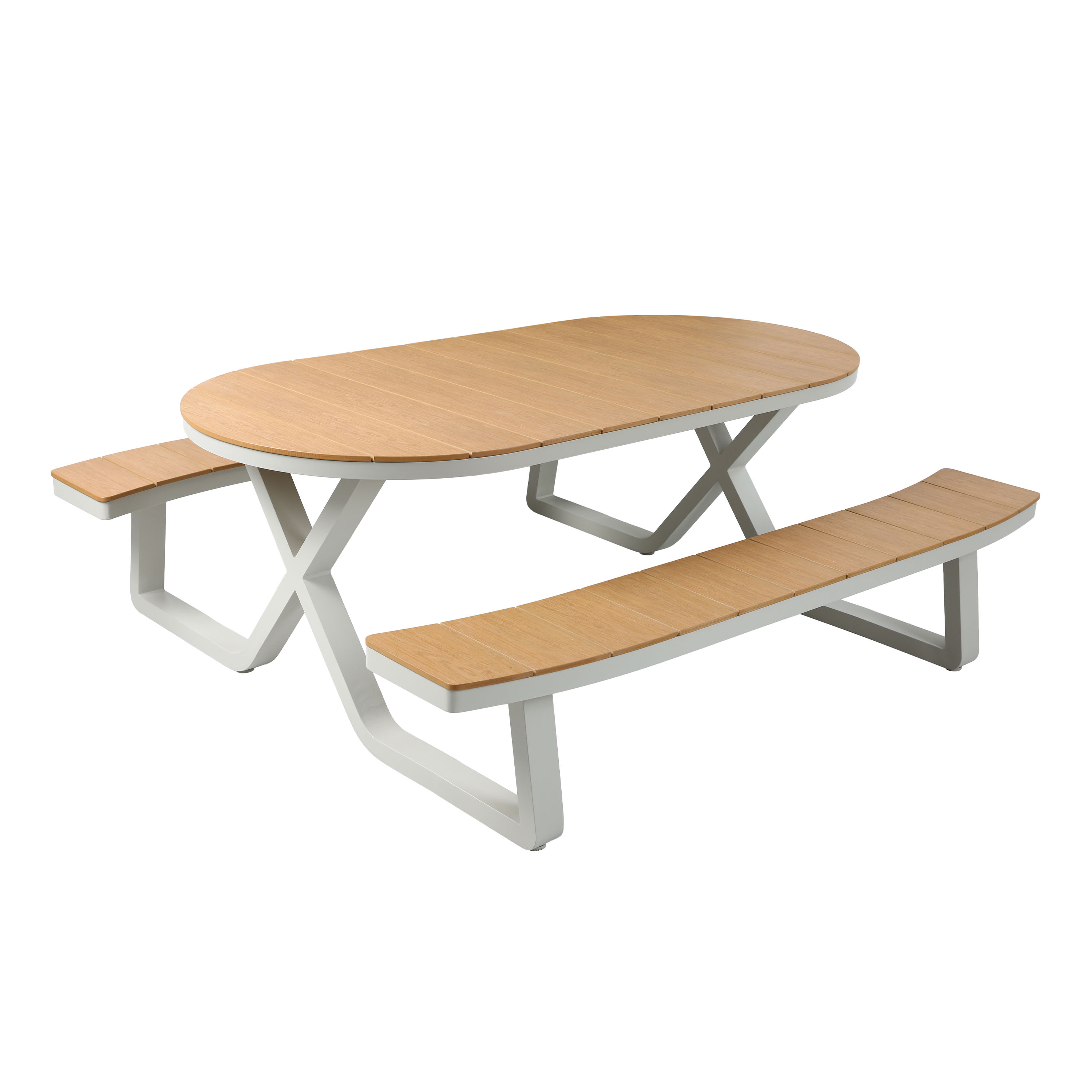 Jax Table de pique-nique avec 2 bancs ovales blancs/Polywood