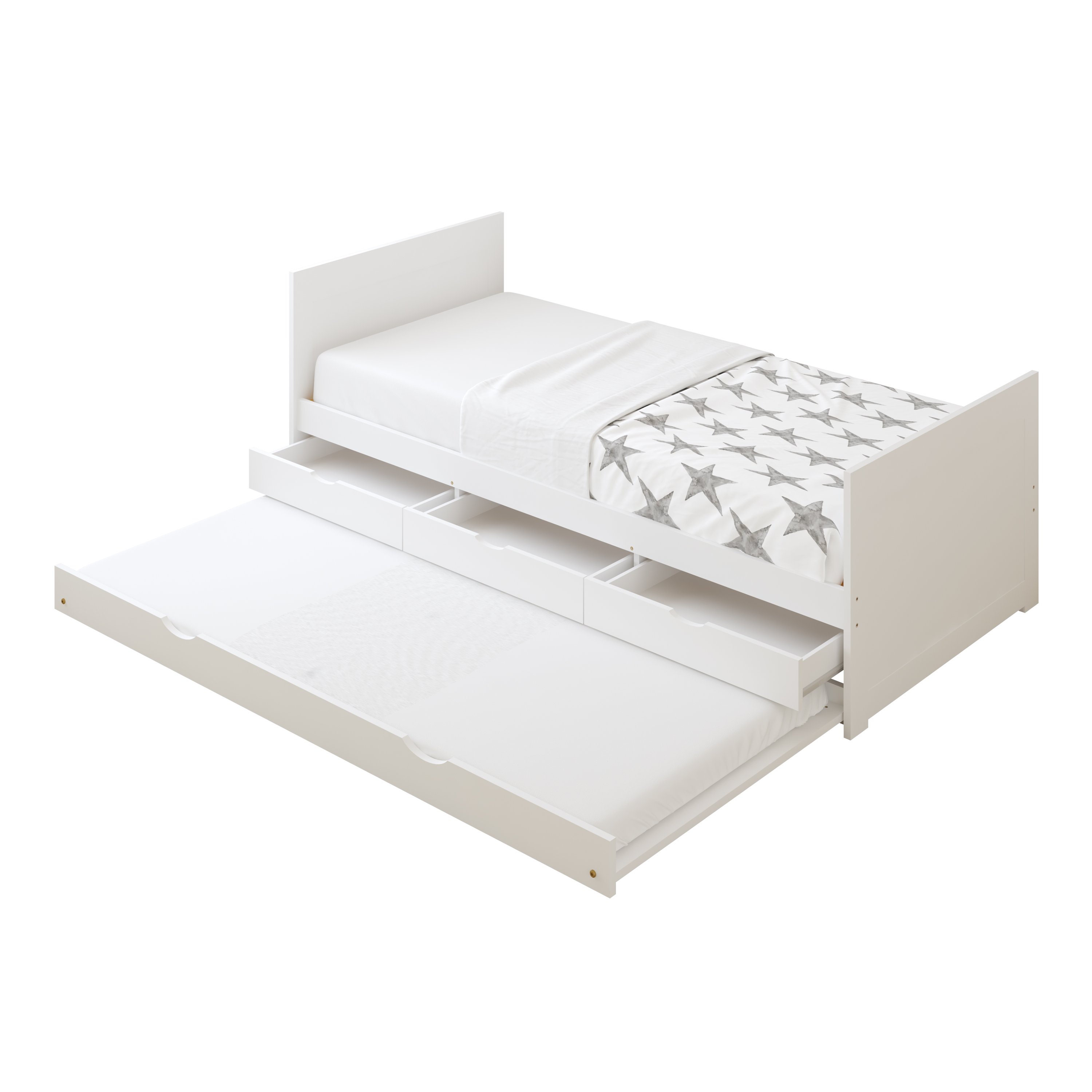 Eli Kids Bed with Trundle White – With Mattress