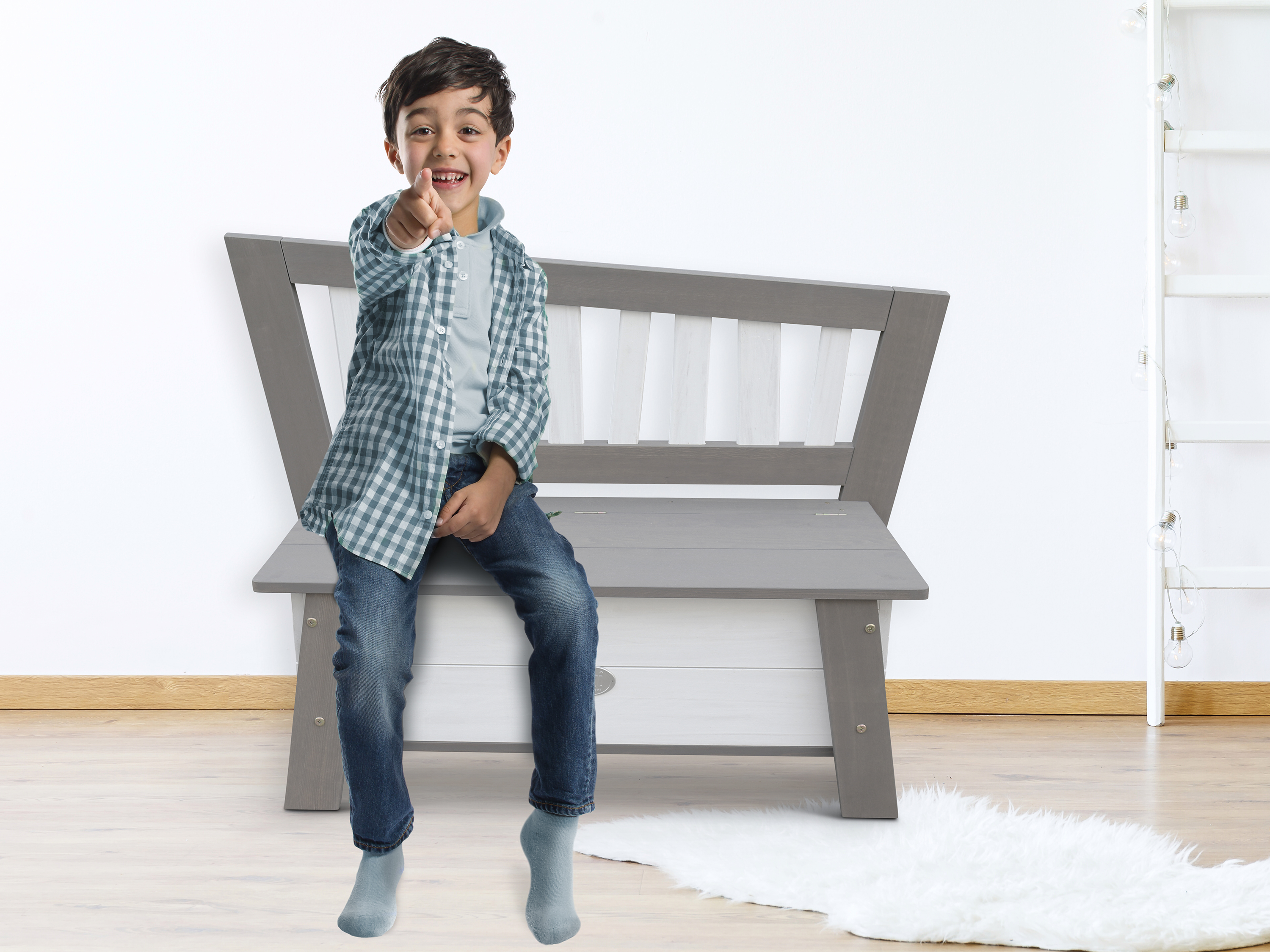 Corky Storage Bench Grey/White Corky Storage Bench Grey/White