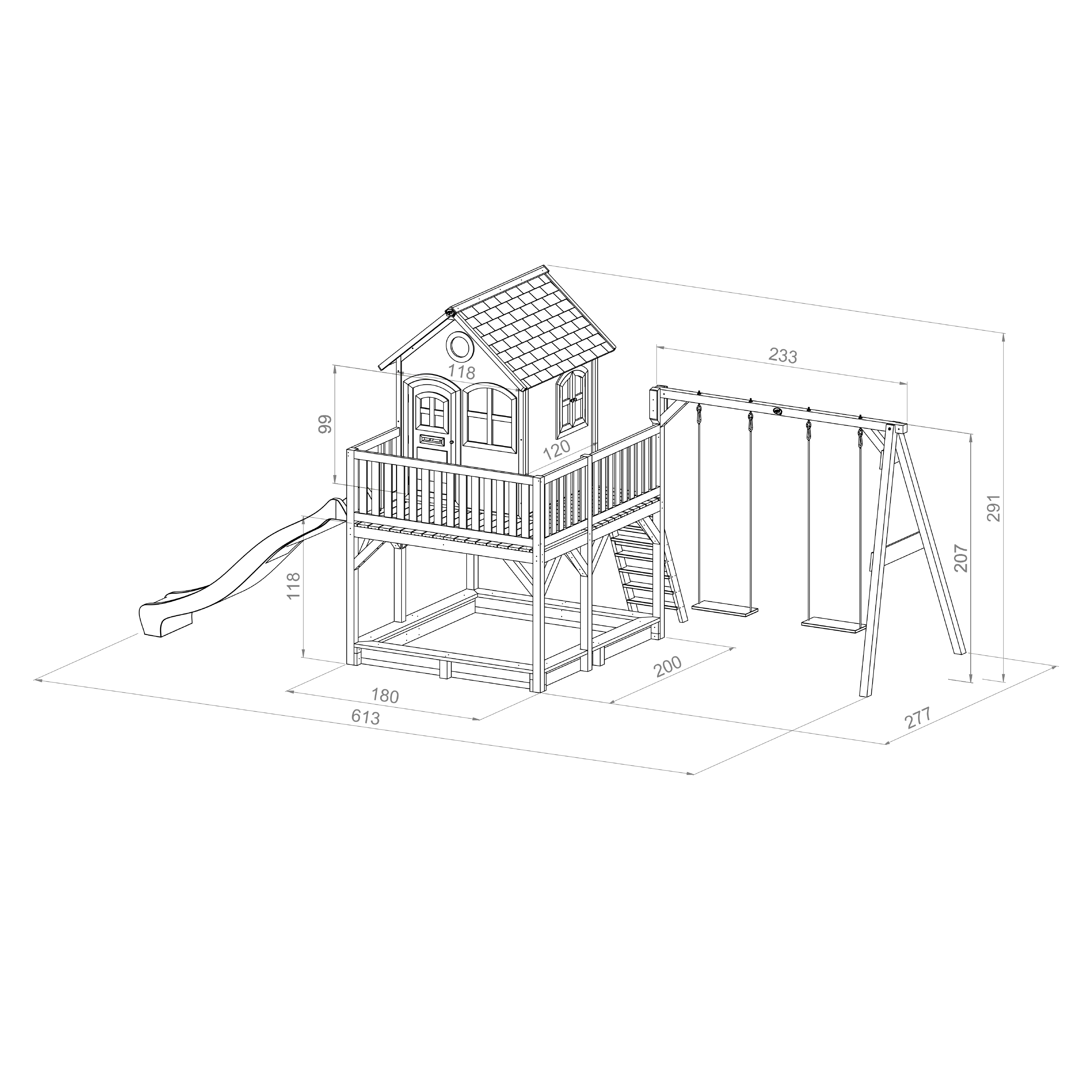 Liam Playhouse with Double Swing Brown/Green - Grey Slide