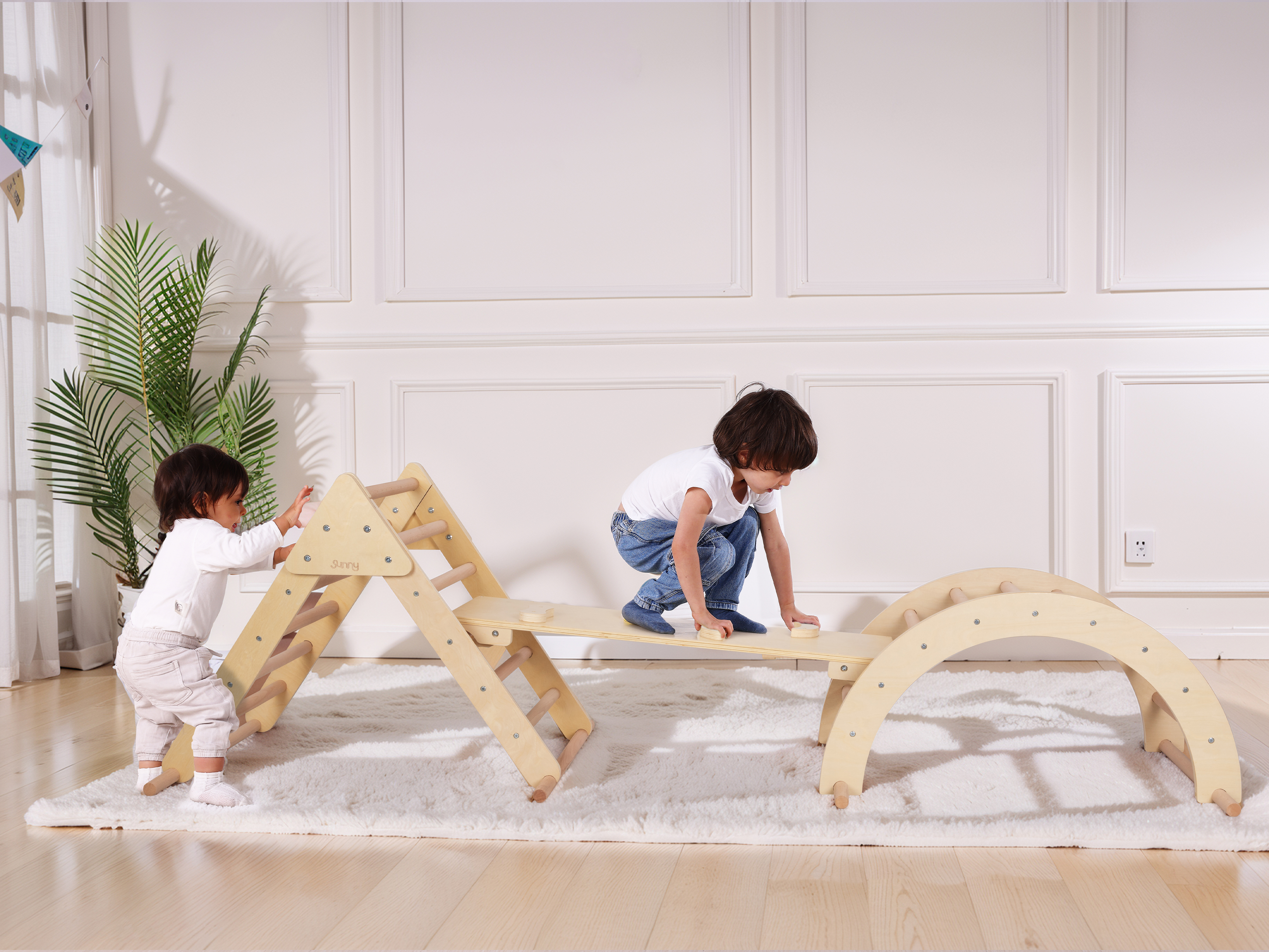 3-in-1 Houten Klimdriehoek met Klimwand en Roc