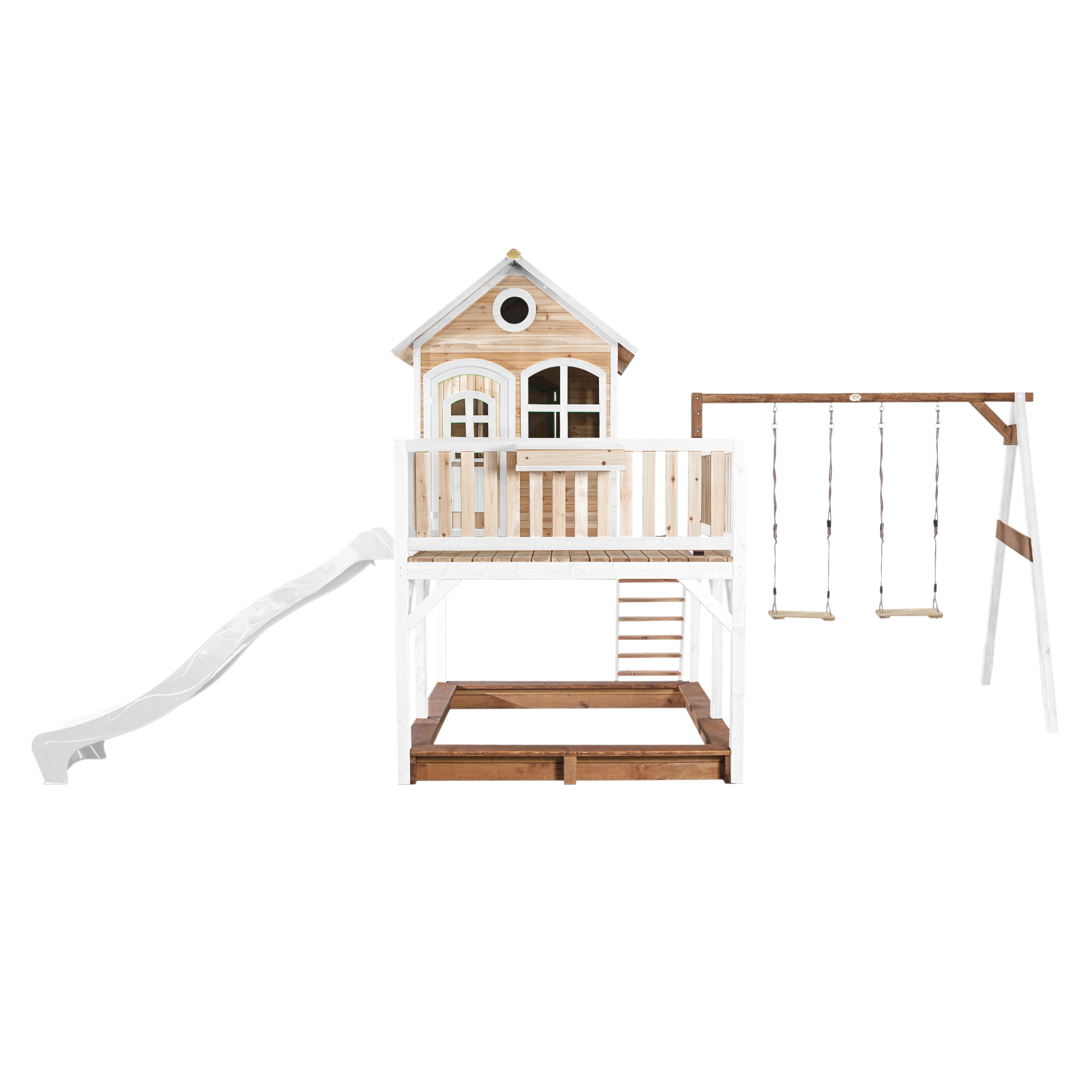 Liam Playhouse with Double Swing Brown/White - White Slide