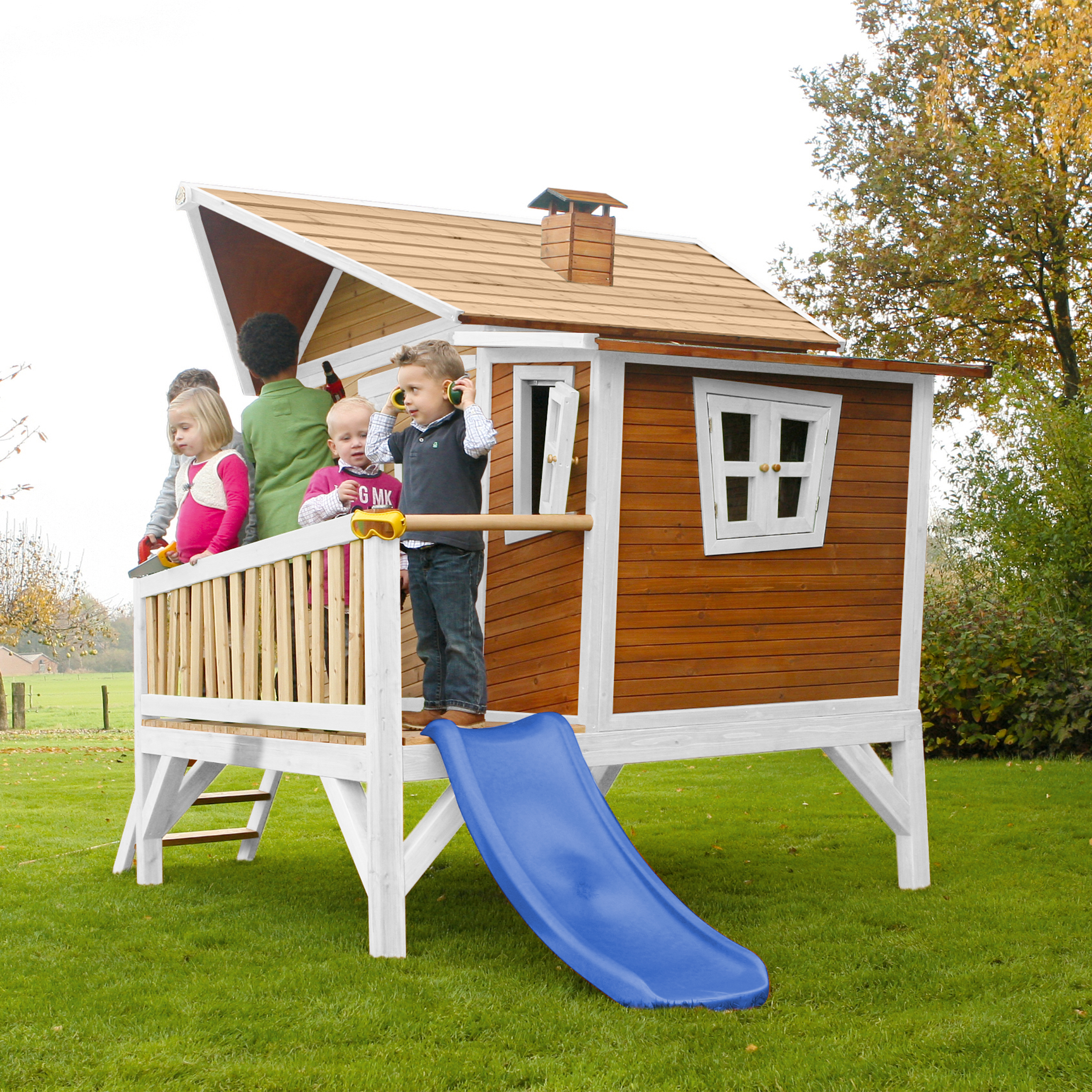 Emma Playhouse Brown/White - Blue Slide