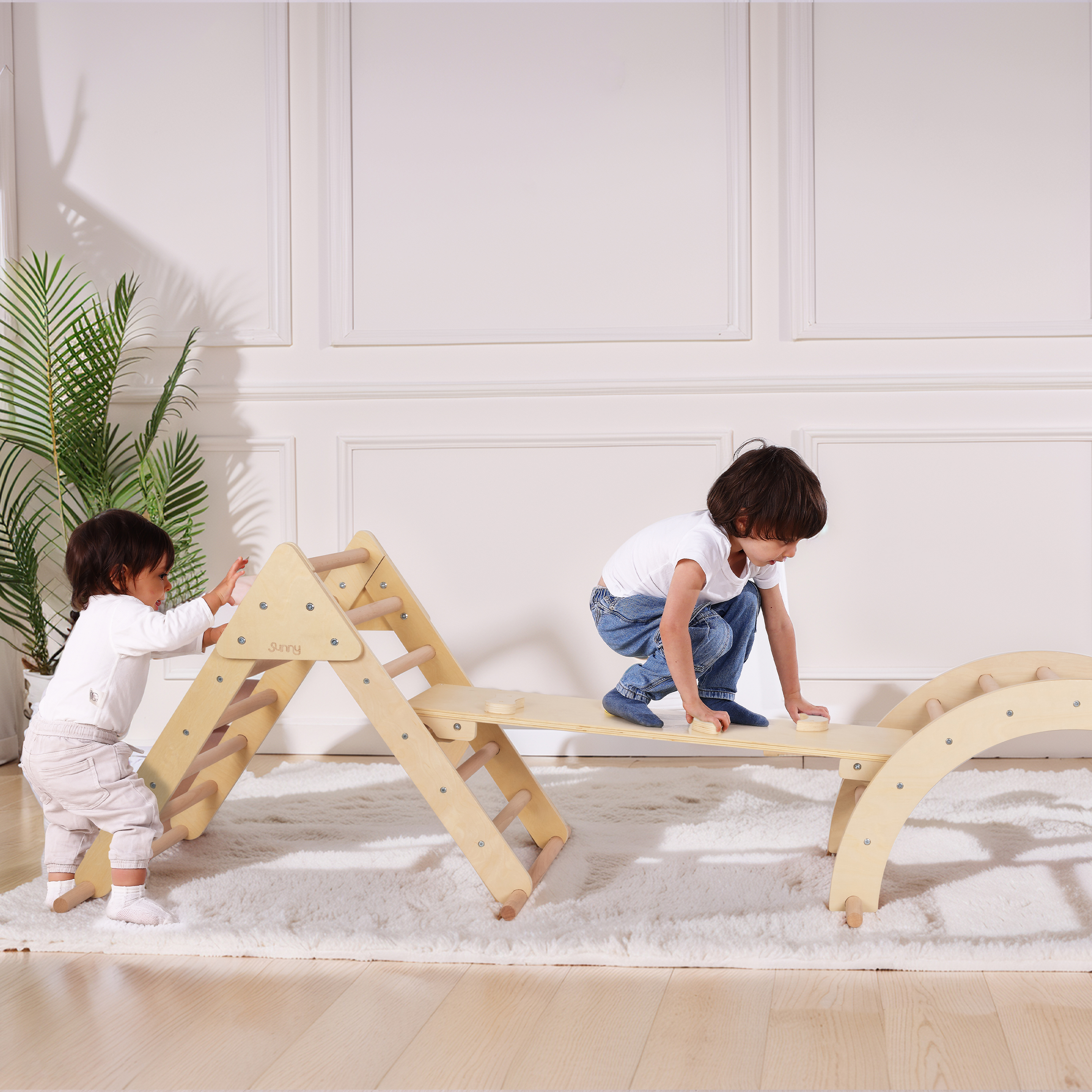 3-in-1 Houten Klimdriehoek met Klimwand en Roc
